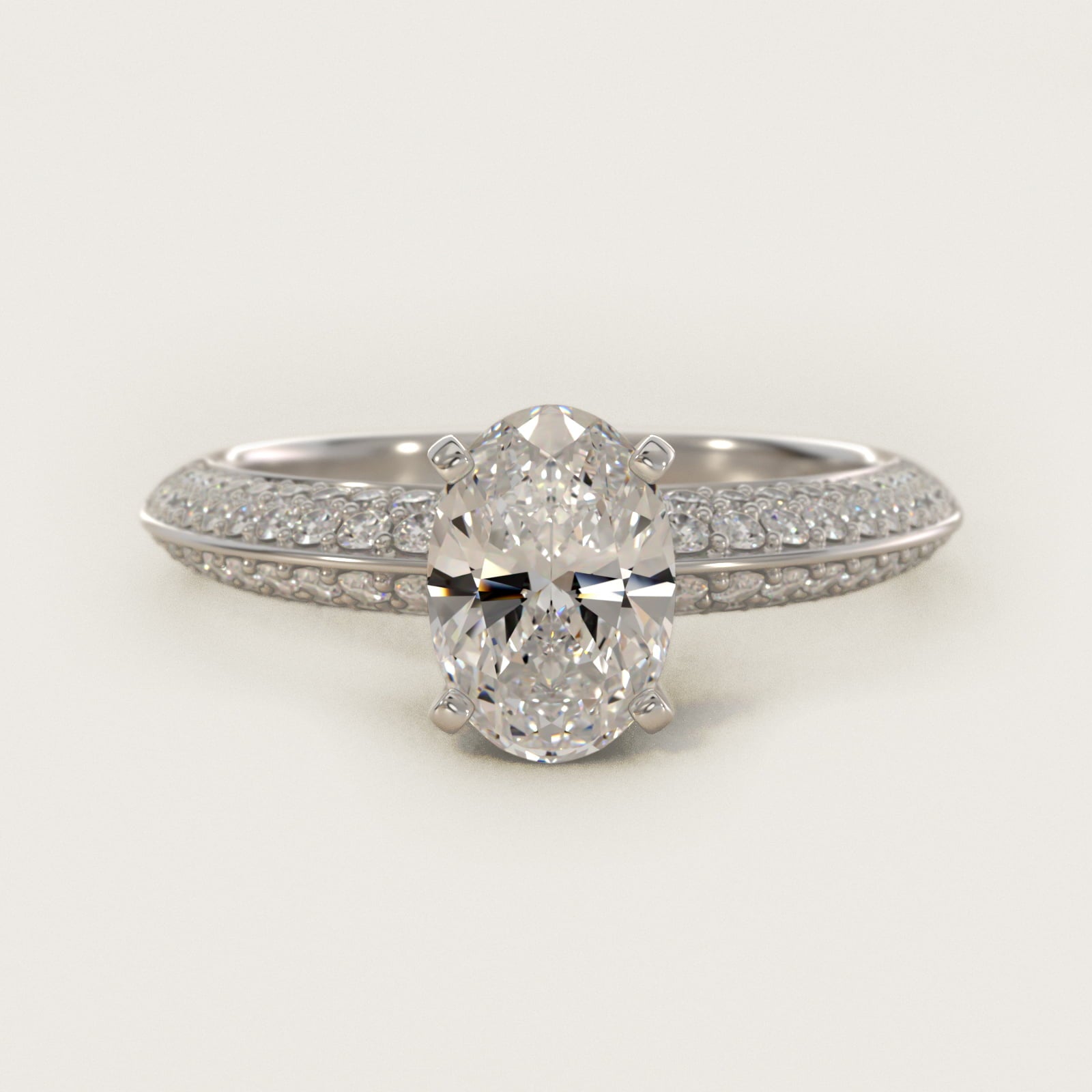 Knife Edge MicropavŽ Diamond Engagement Ring in Platinum (1/3 ct. tw.) - Oval Center