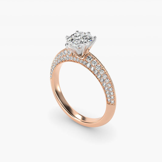 Knife Edge MicropavŽ Diamond Engagement Ring in 18k Rose Gold (1/3 ct. tw.) - Pear Center