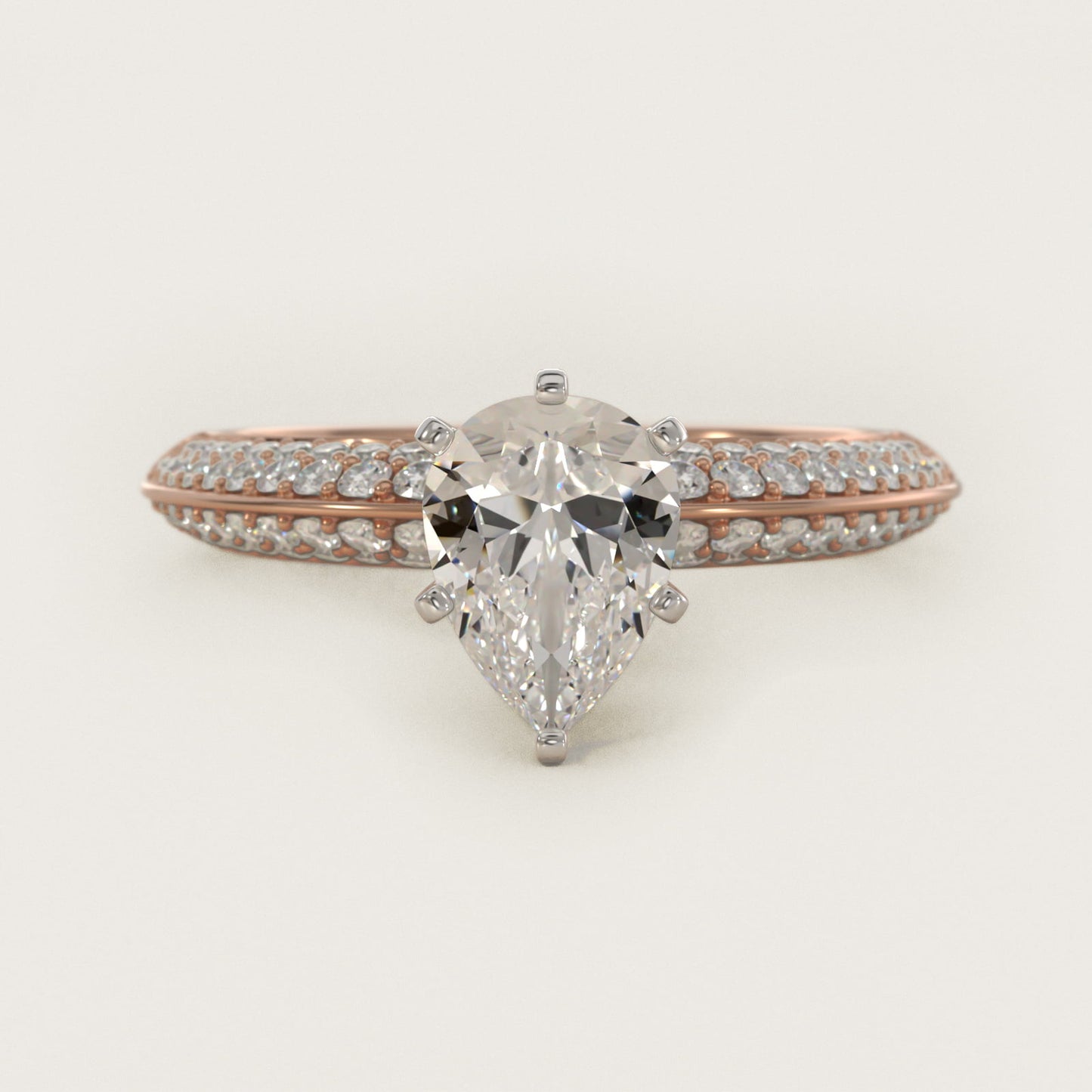 Knife Edge MicropavŽ Diamond Engagement Ring in 18k Rose Gold (1/3 ct. tw.) - Pear Center