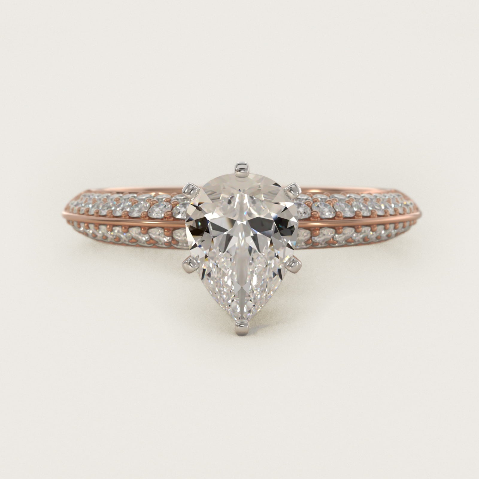 Knife Edge MicropavŽ Diamond Engagement Ring in 18k Rose Gold (1/3 ct. tw.) - Pear Center