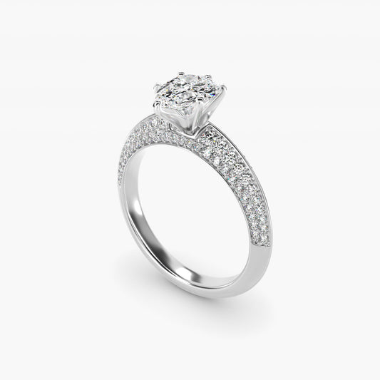 Knife Edge MicropavŽ Diamond Engagement Ring in 14k White Gold (1/3 ct. tw.) - Pear Center