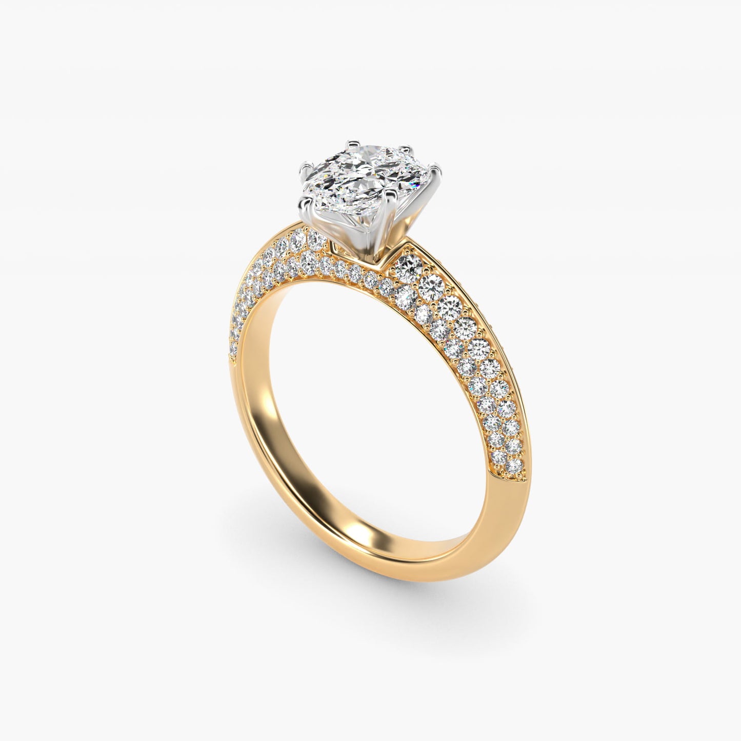 Knife Edge MicropavŽ Diamond Engagement Ring in 14K Yellow Gold (1/3 ct. tw.) - Pear Center