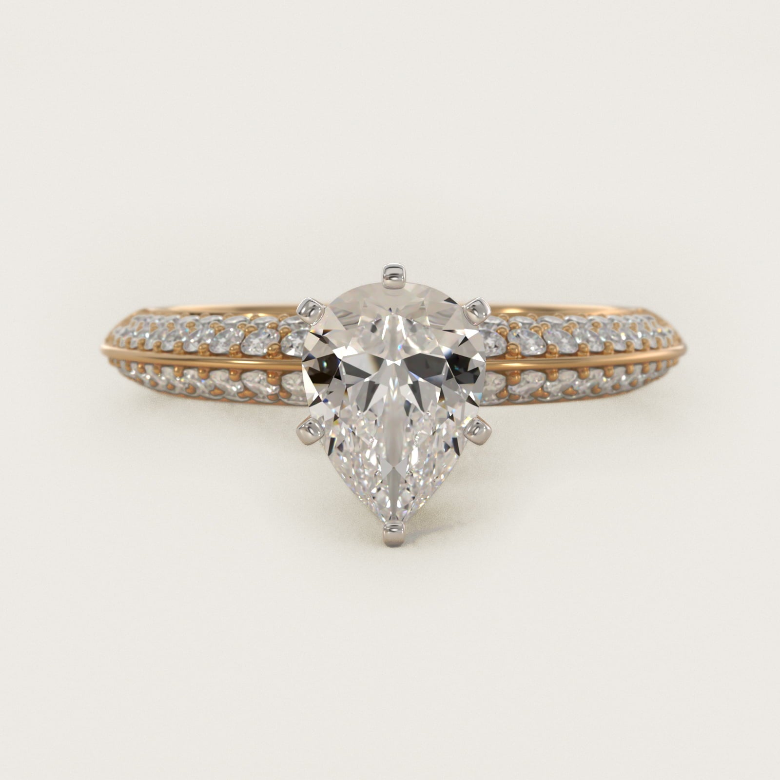 Knife Edge MicropavŽ Diamond Engagement Ring in 14K Yellow Gold (1/3 ct. tw.) - Pear Center