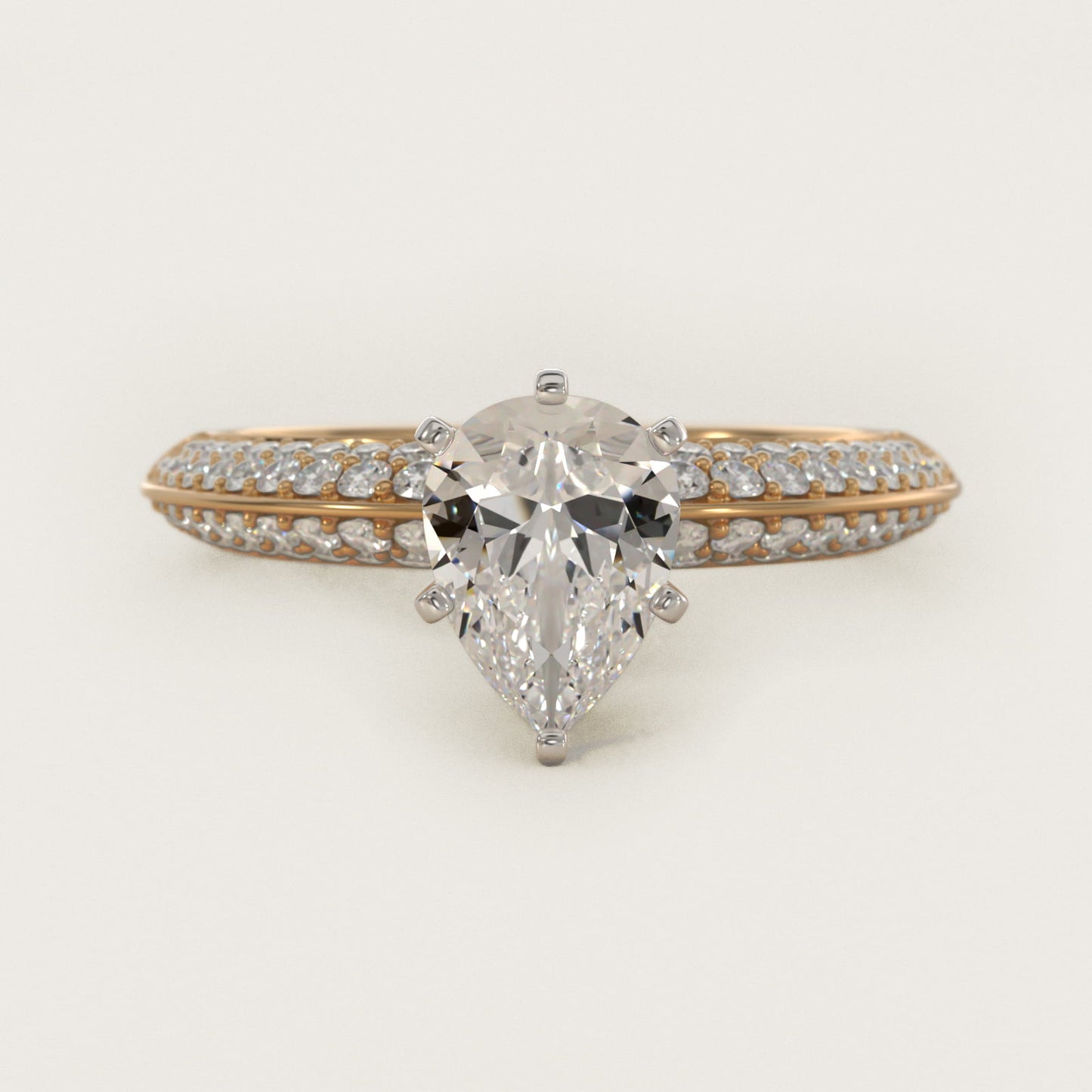 Knife Edge MicropavŽ Diamond Engagement Ring in 18k Yellow Gold (1/3 ct. tw.) - Pear Center