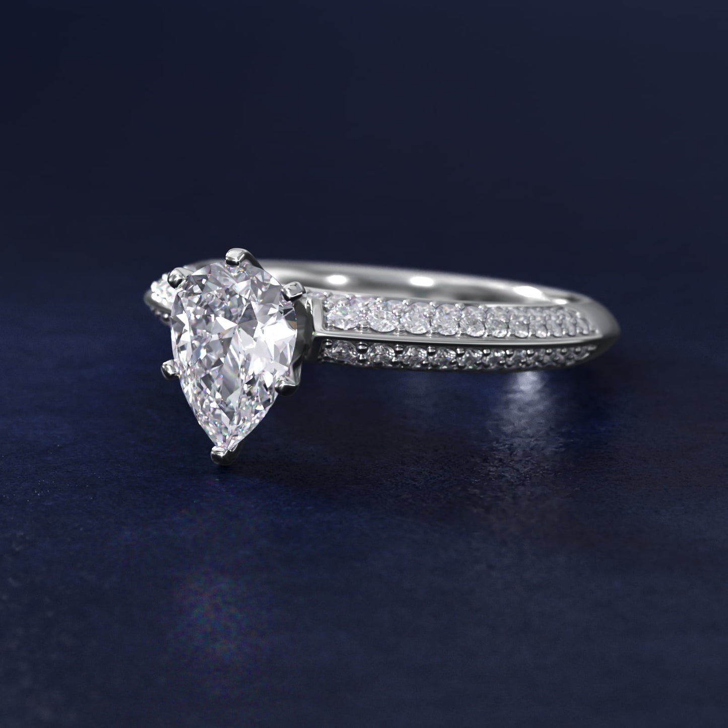 Knife Edge MicropavŽ Diamond Engagement Ring in Platinum (1/3 ct. tw.) - Pear Center