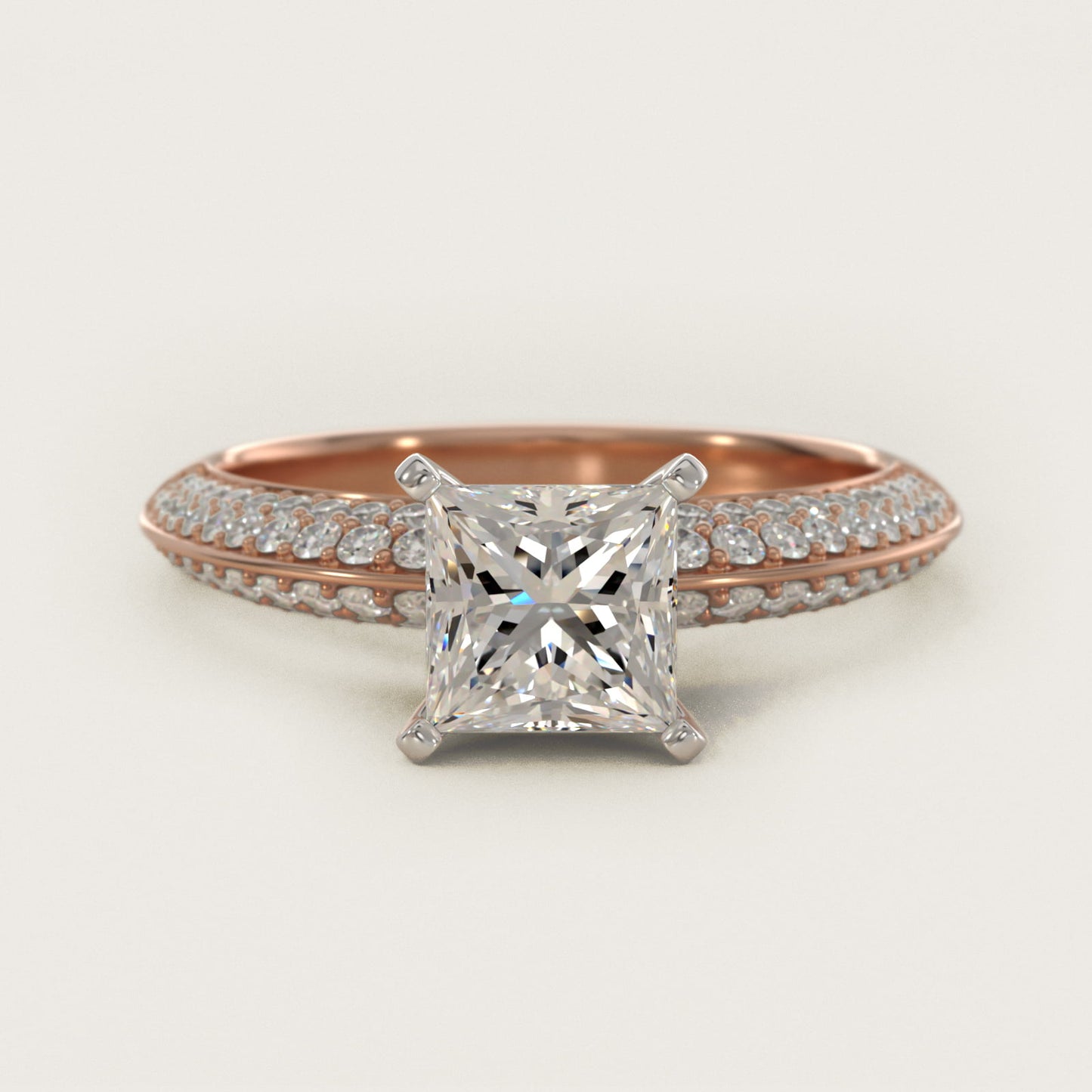 Knife Edge MicropavŽ Diamond Engagement Ring in 14k Rose Gold (1/3 ct. tw.) - Princess Center