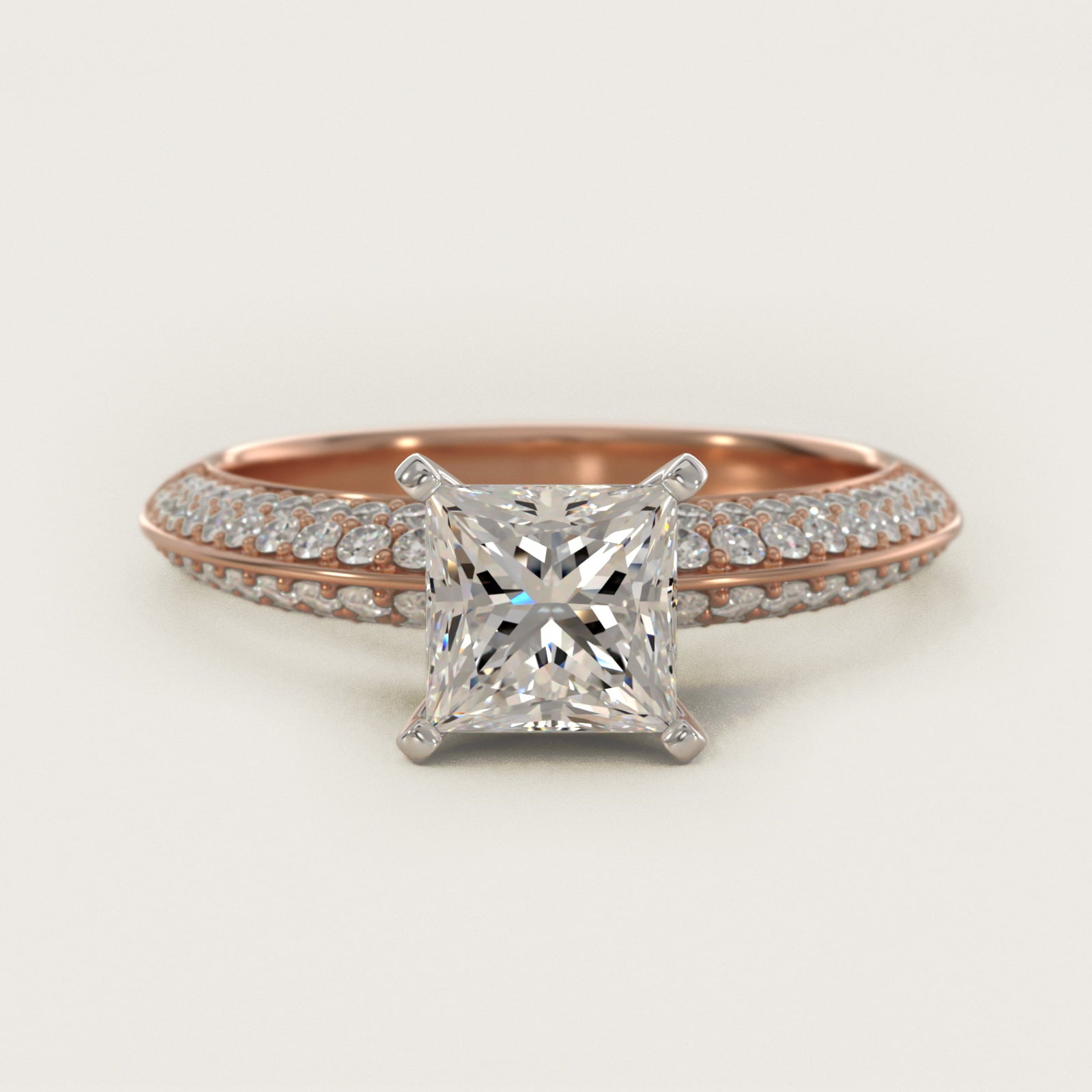 Knife Edge MicropavŽ Diamond Engagement Ring in 18k Rose Gold (1/3 ct. tw.) - Princess Center