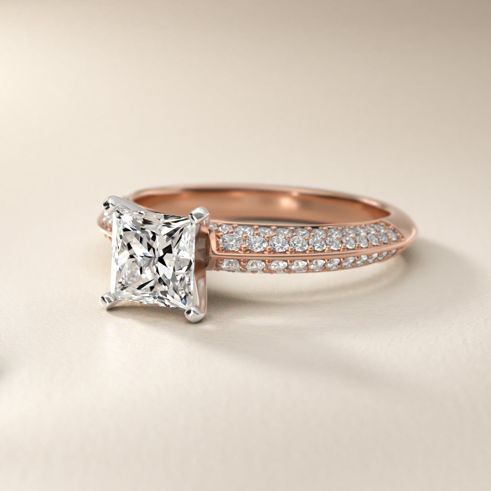 Knife Edge MicropavŽ Diamond Engagement Ring in 18k Rose Gold (1/3 ct. tw.) - Princess Center