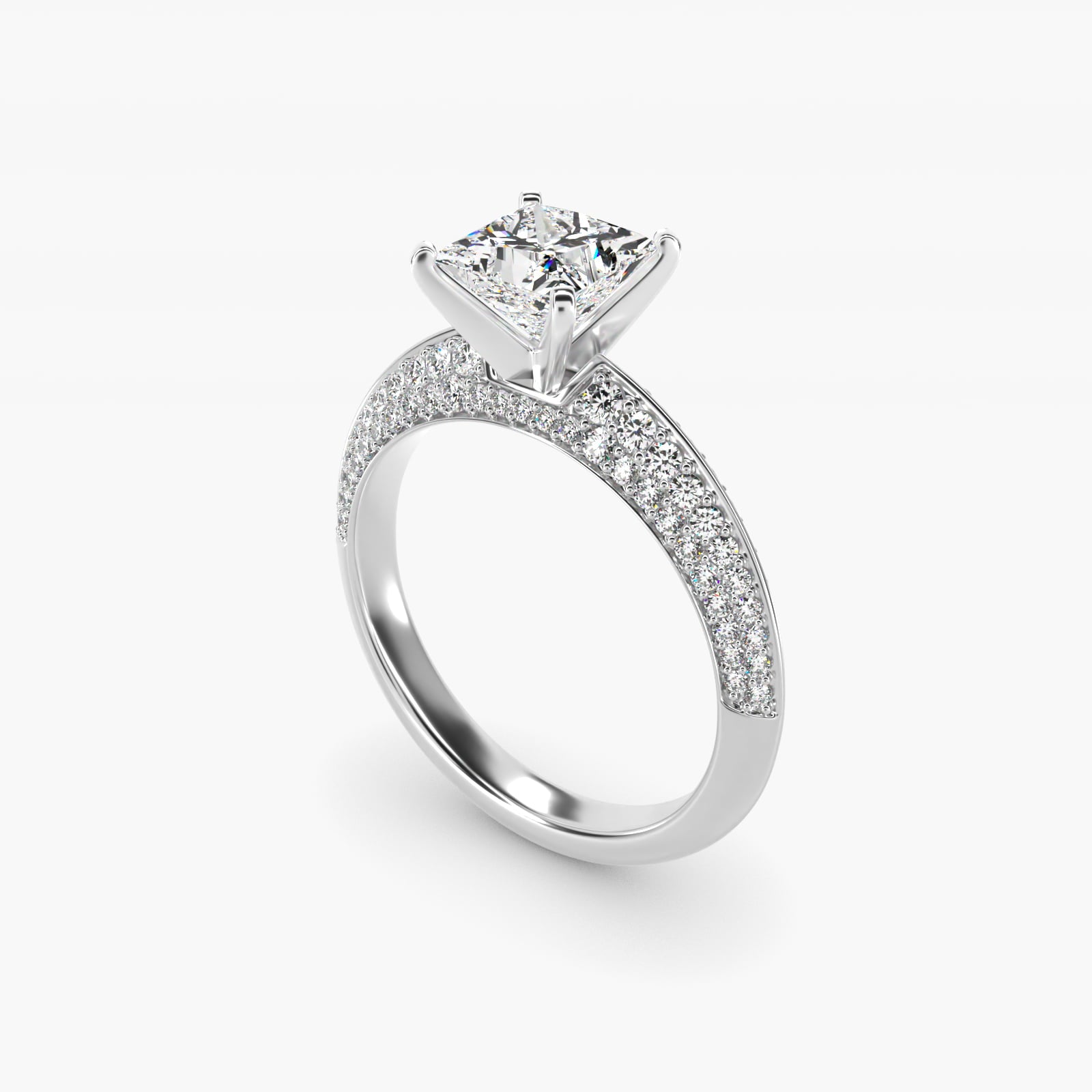 Knife Edge MicropavŽ Diamond Engagement Ring in 14k White Gold (1/3 ct. tw.) - Princess Center
