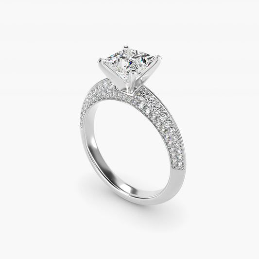 Knife Edge MicropavŽ Diamond Engagement Ring in 14k White Gold (1/3 ct. tw.) - Princess Center