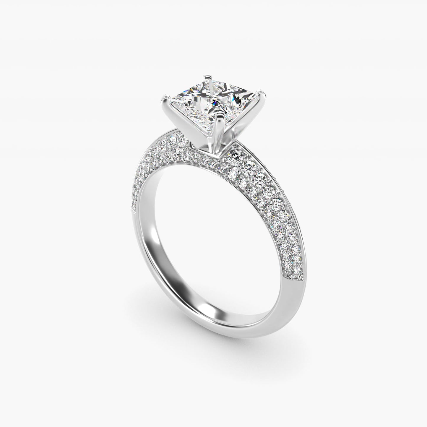 Knife Edge MicropavŽ Diamond Engagement Ring in 18k White Gold (1/3 ct. tw.) - Princess Center