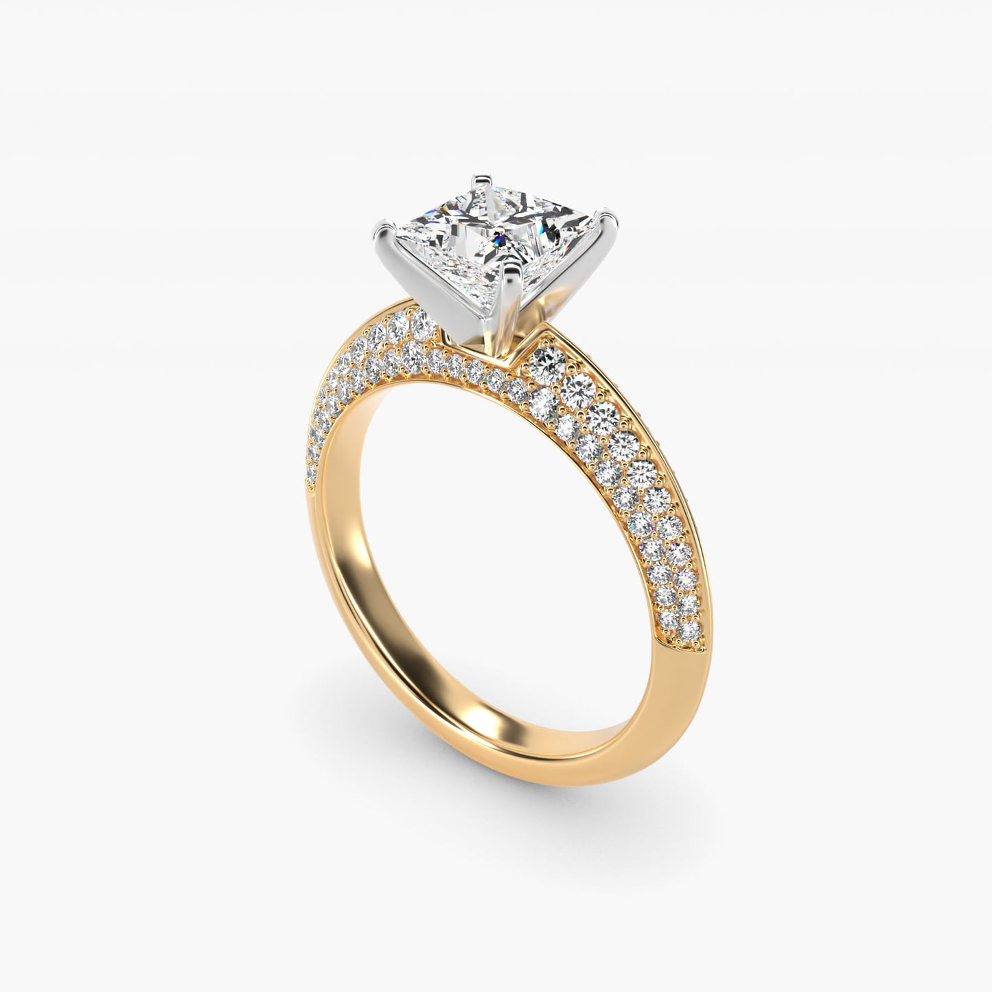 Knife Edge MicropavŽ Diamond Engagement Ring in 18k Yellow Gold (1/3 ct. tw.) - Princess Center