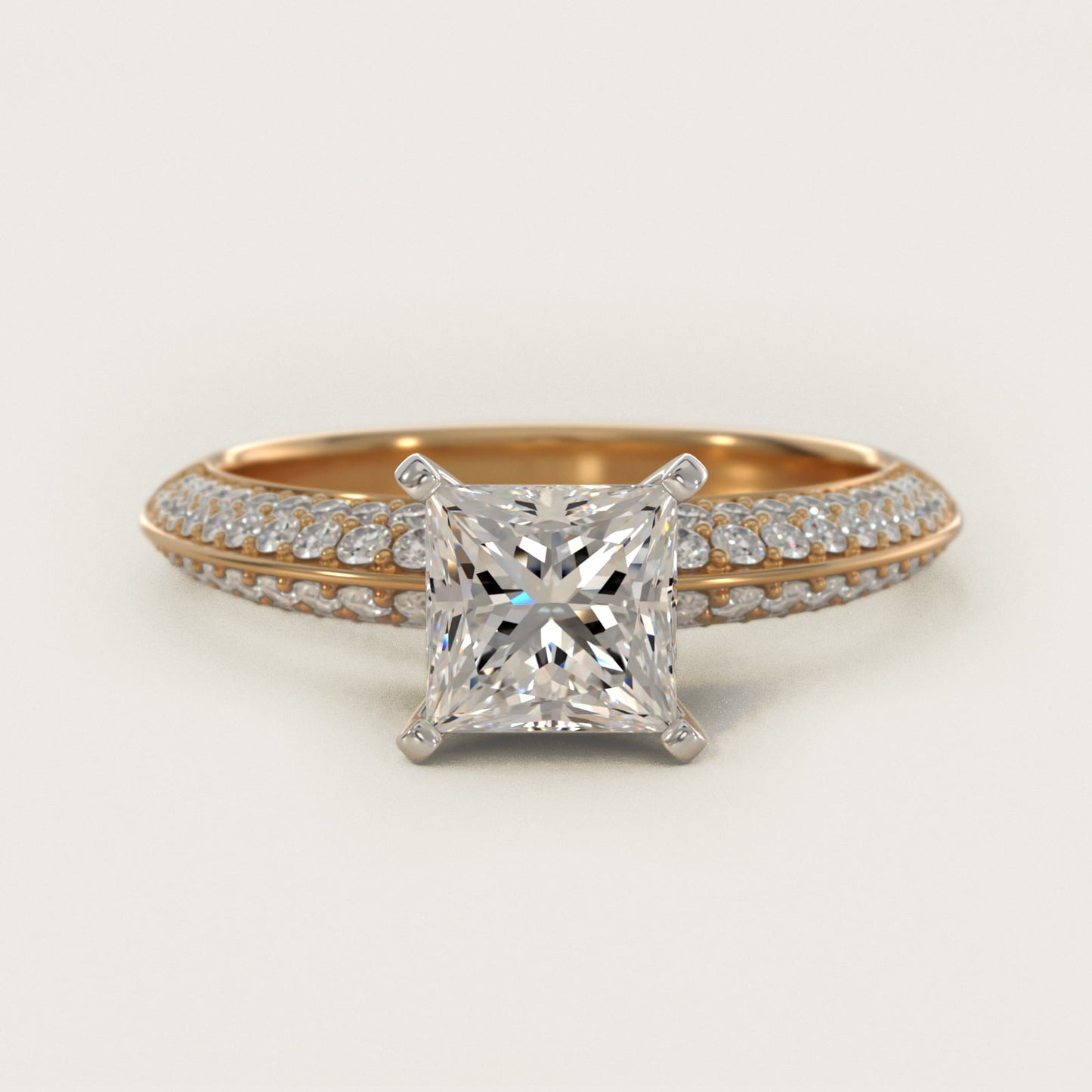 Knife Edge MicropavŽ Diamond Engagement Ring in 14K Yellow Gold (1/3 ct. tw.) - Princess Center