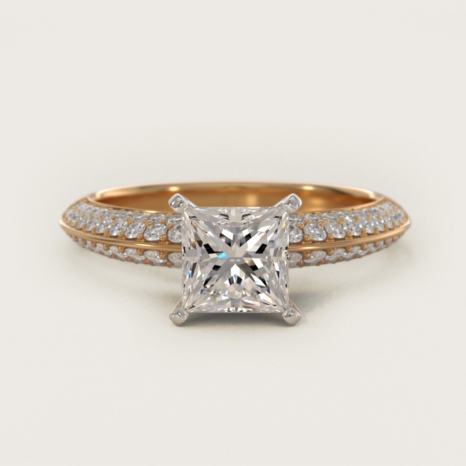 Knife Edge MicropavŽ Diamond Engagement Ring in 14K Yellow Gold (1/3 ct. tw.) - Princess Center