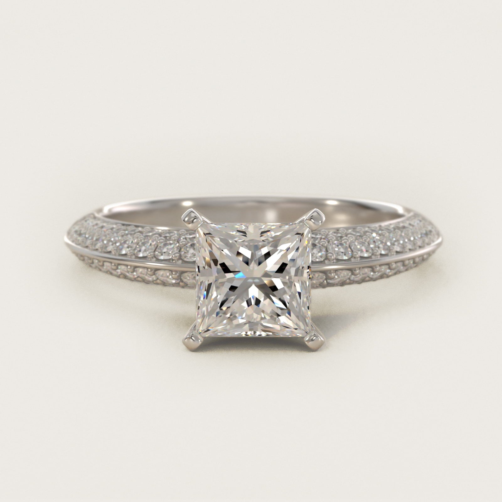Knife Edge MicropavŽ Diamond Engagement Ring in Platinum (1/3 ct. tw.) - Princess Center