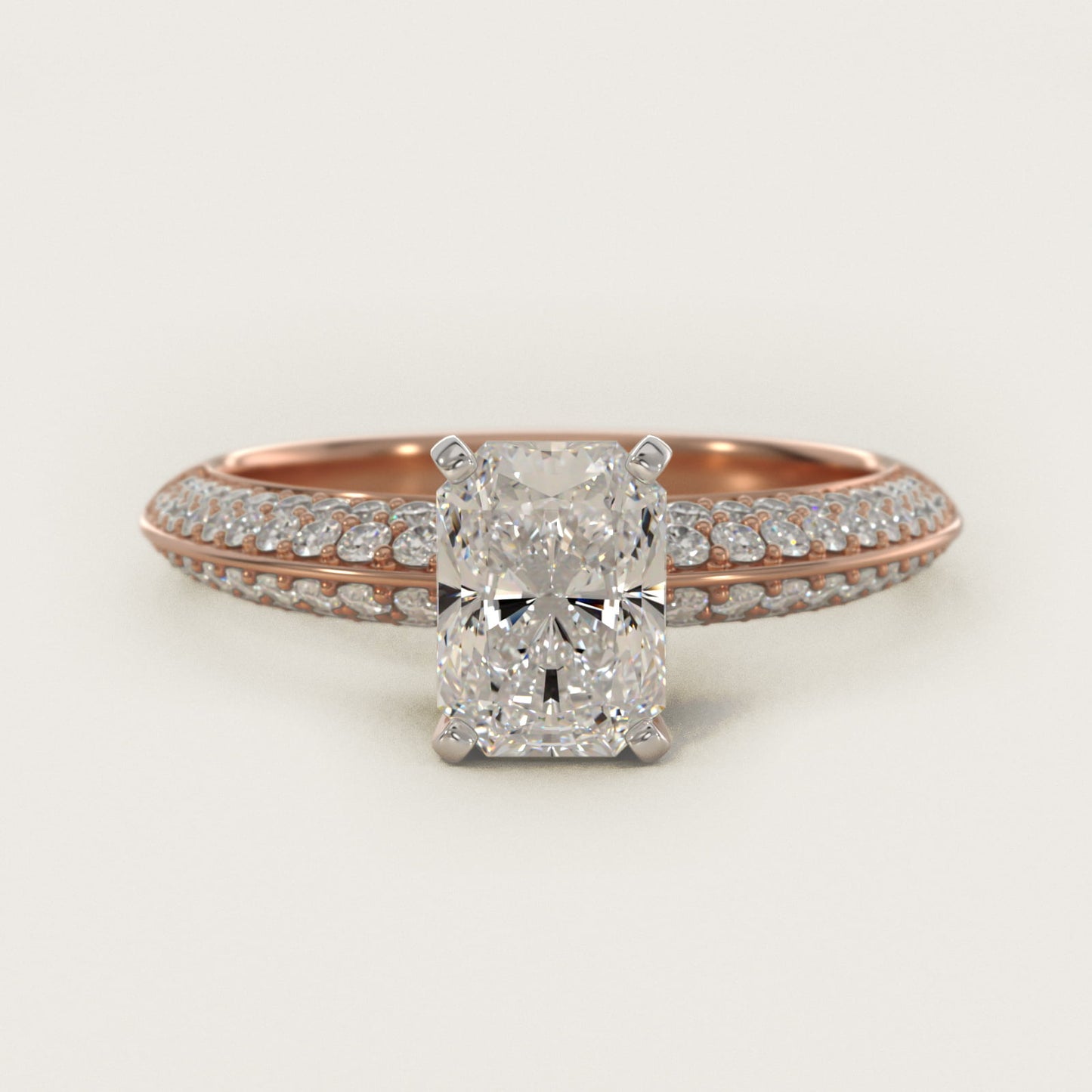 Knife Edge MicropavŽ Diamond Engagement Ring in 14k Rose Gold (1/3 ct. tw.) - Radiant Center