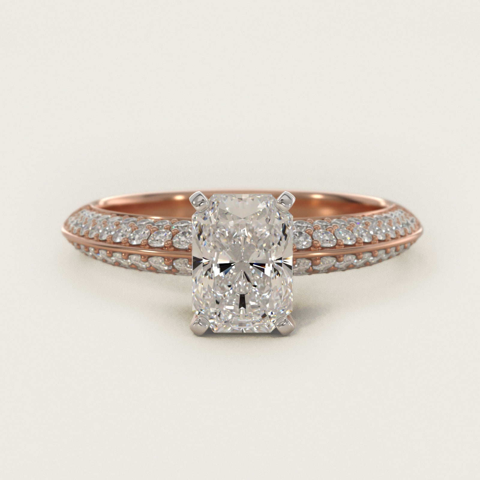 Knife Edge MicropavŽ Diamond Engagement Ring in 14k Rose Gold (1/3 ct. tw.) - Radiant Center