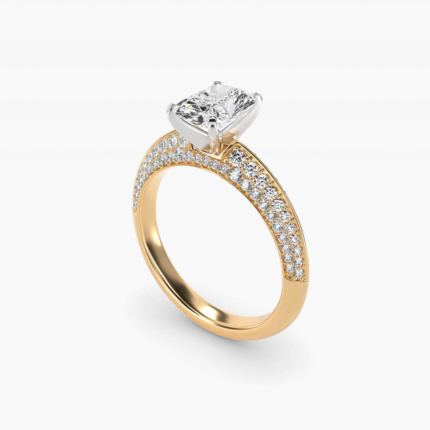 Knife Edge MicropavŽ Diamond Engagement Ring in 18k Yellow Gold (1/3 ct. tw.) - Radiant Center