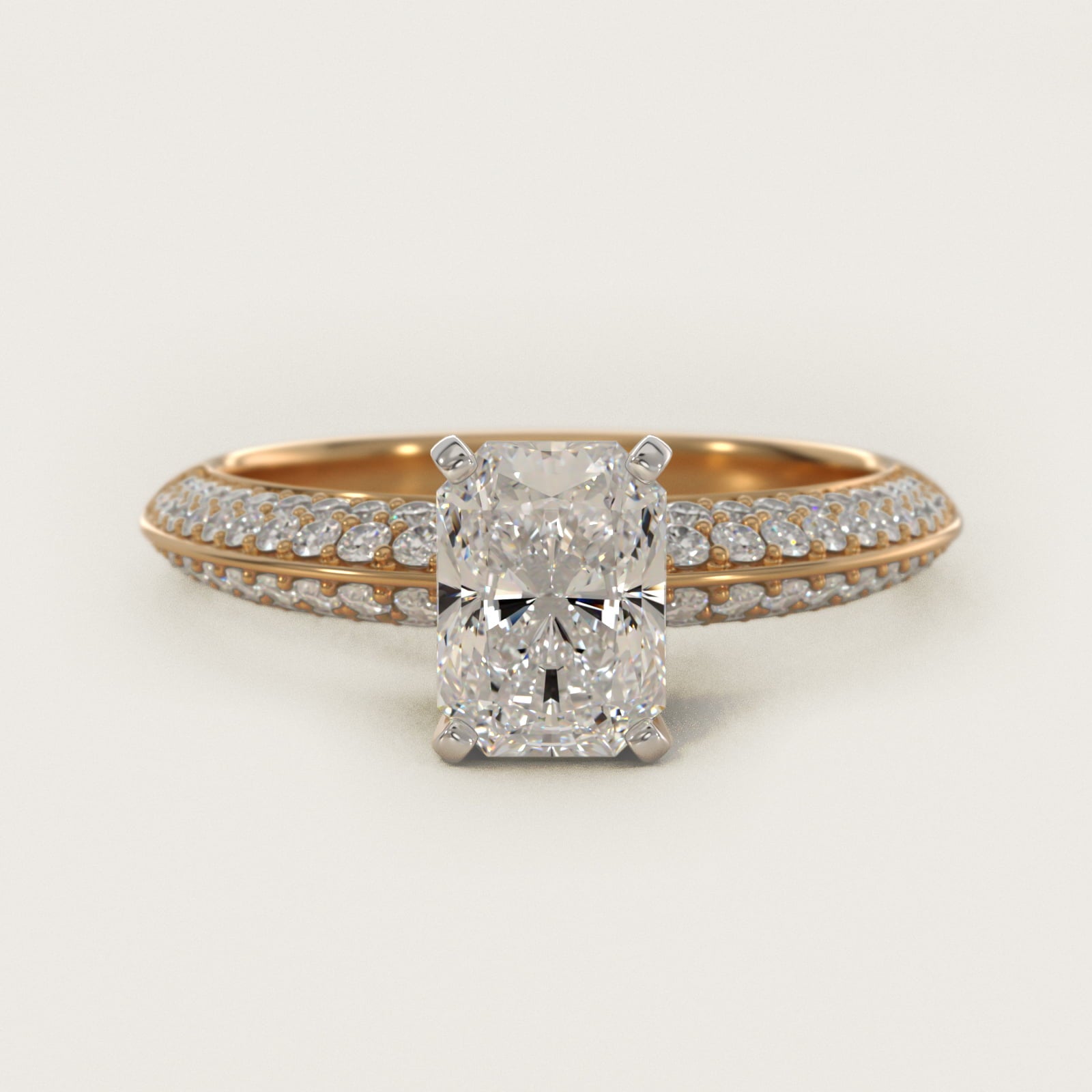 Knife Edge MicropavŽ Diamond Engagement Ring in 14K Yellow Gold (1/3 ct. tw.) - Radiant Center