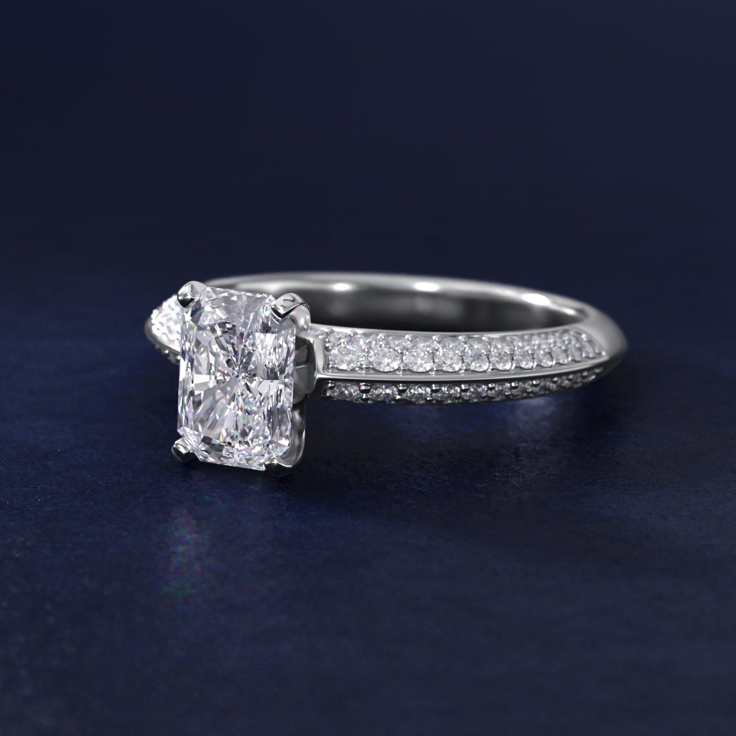 Knife Edge MicropavŽ Diamond Engagement Ring in Platinum (1/3 ct. tw.) - Radiant Center