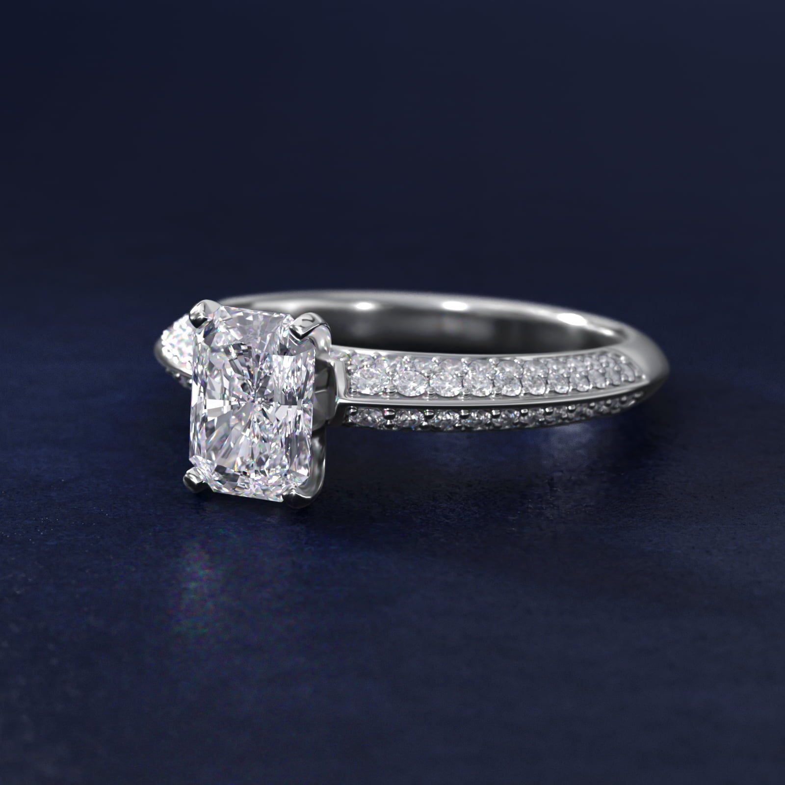 Knife Edge MicropavŽ Diamond Engagement Ring in Platinum (1/3 ct. tw.) - Radiant Center