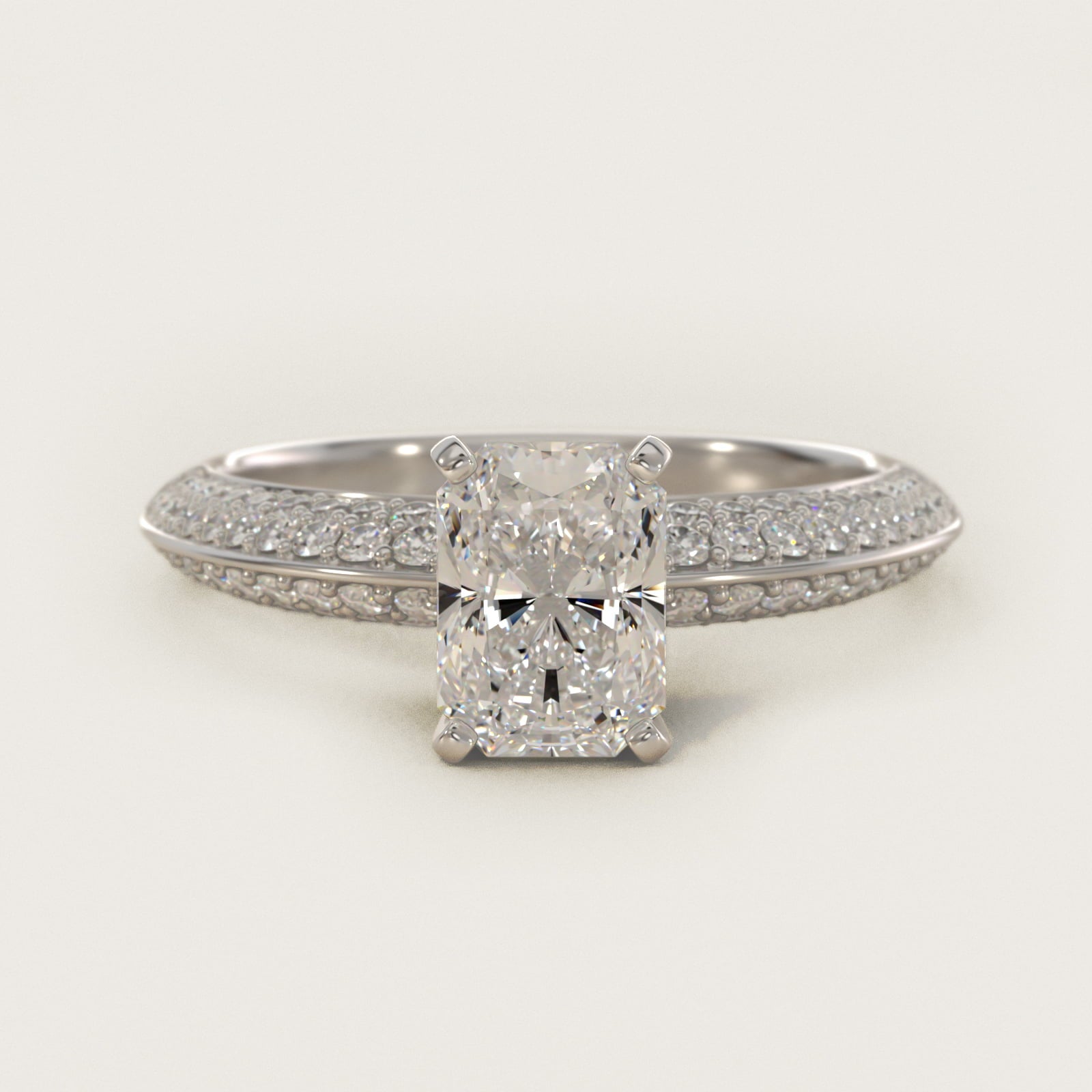 Knife Edge MicropavŽ Diamond Engagement Ring in Platinum (1/3 ct. tw.) - Radiant Center