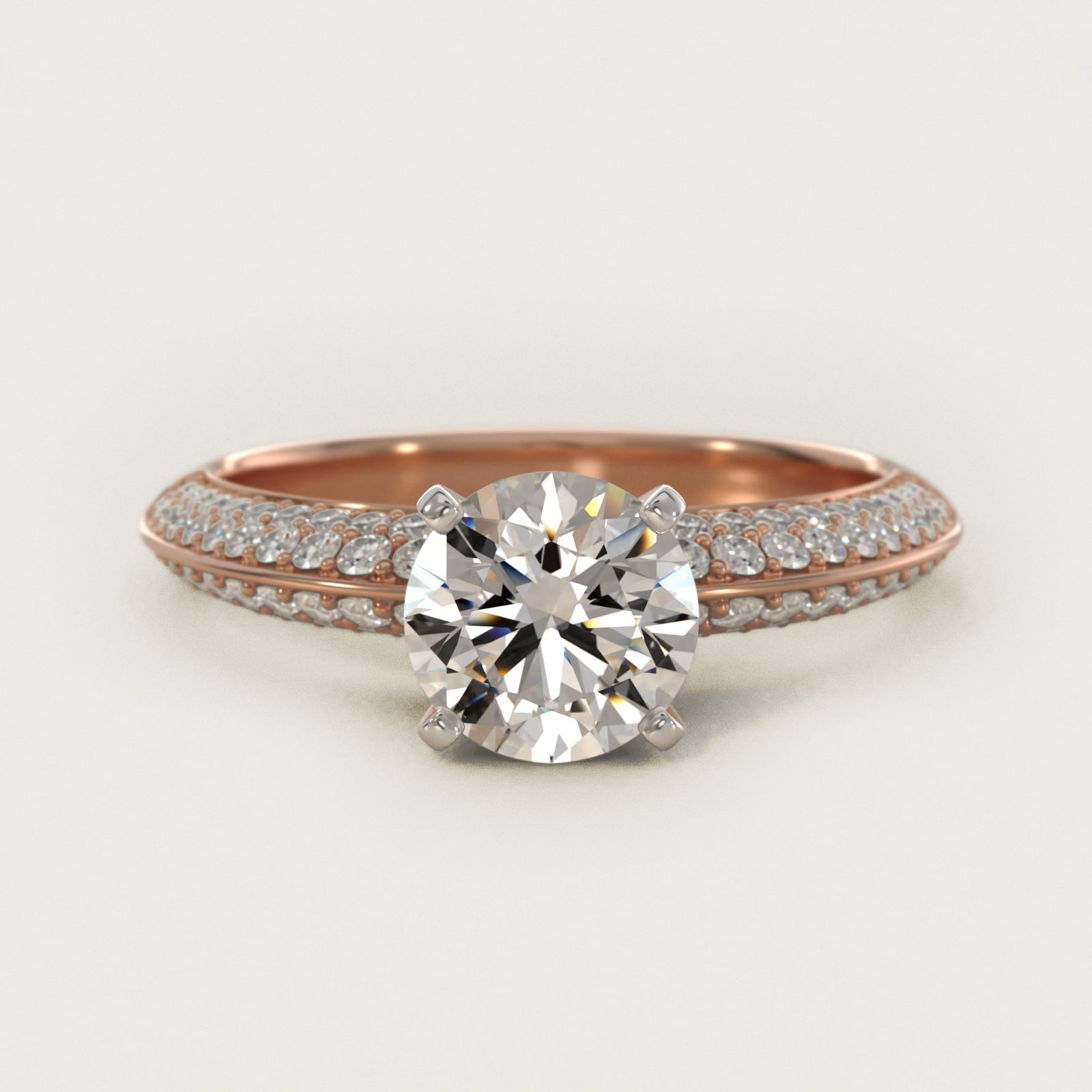 Knife Edge MicropavŽ Diamond Engagement Ring in 14k Rose Gold (1/3 ct. tw.) - Round Center
