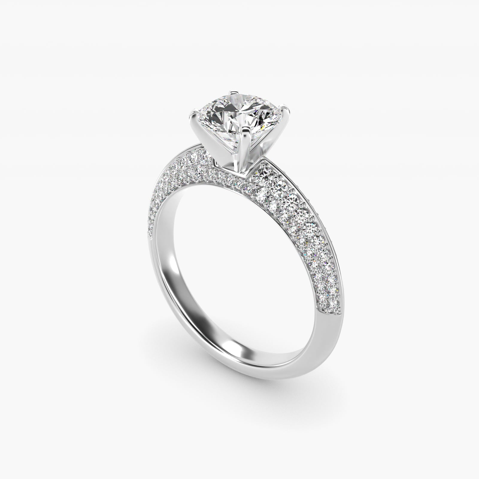 Knife Edge MicropavŽ Diamond Engagement Ring in 18k White Gold (1/3 ct. tw.) - Round Center