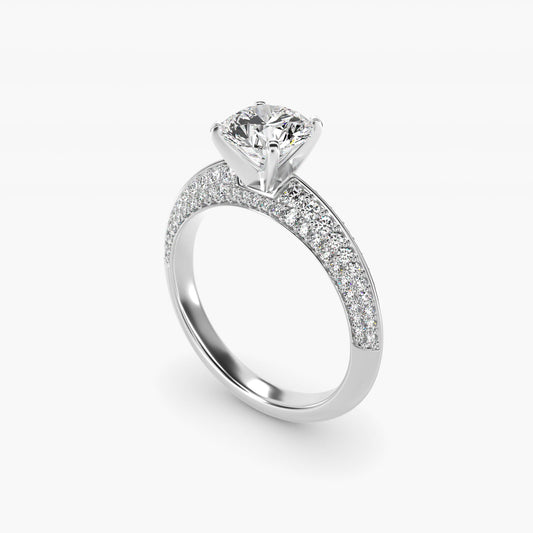 Knife Edge MicropavŽ Diamond Engagement Ring in 18k White Gold (1/3 ct. tw.) - Round Center