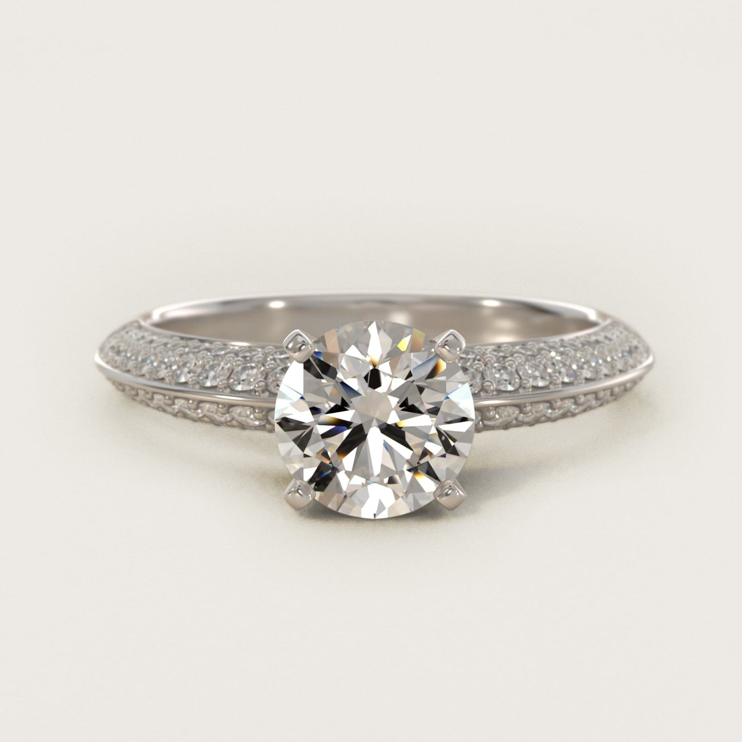 Knife Edge MicropavŽ Diamond Engagement Ring in 14k White Gold (1/3 ct. tw.) - Round Center
