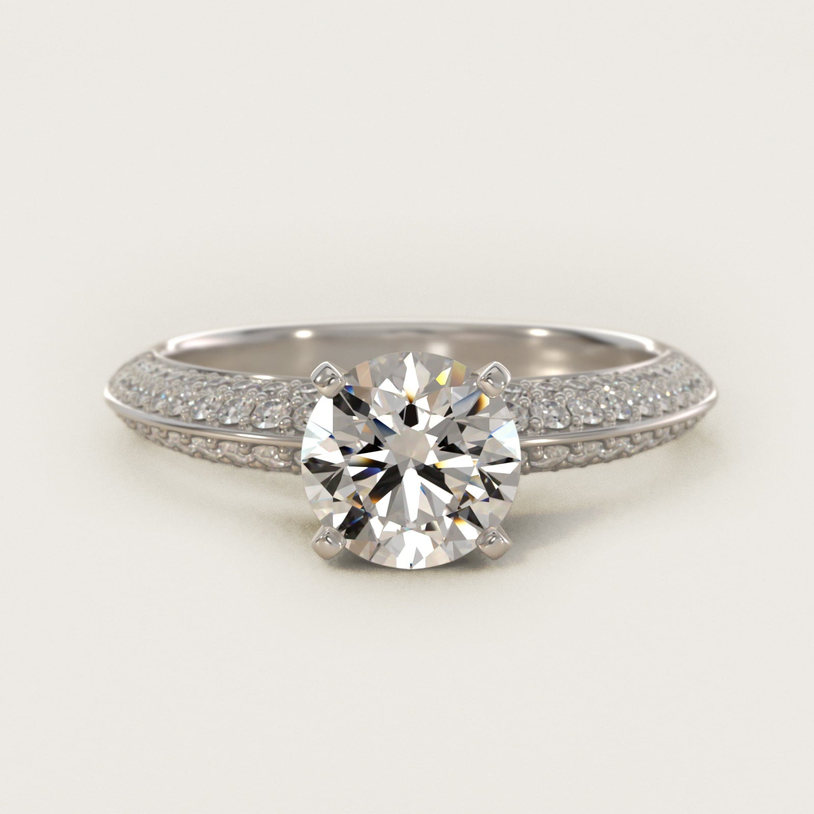 Knife Edge MicropavŽ Diamond Engagement Ring in 14k White Gold (1/3 ct. tw.) - Round Center