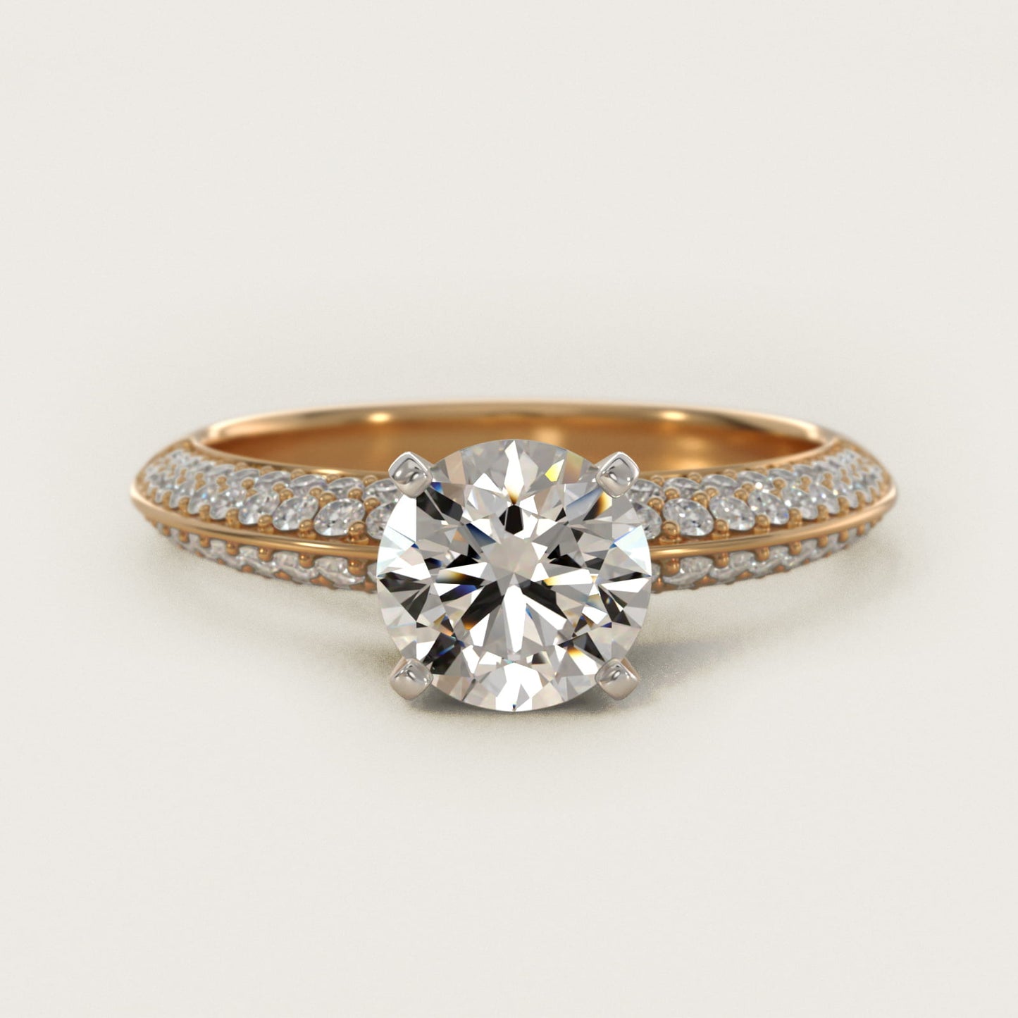 Knife Edge MicropavŽ Diamond Engagement Ring in 14K Yellow Gold (1/3 ct. tw.) - Round Center