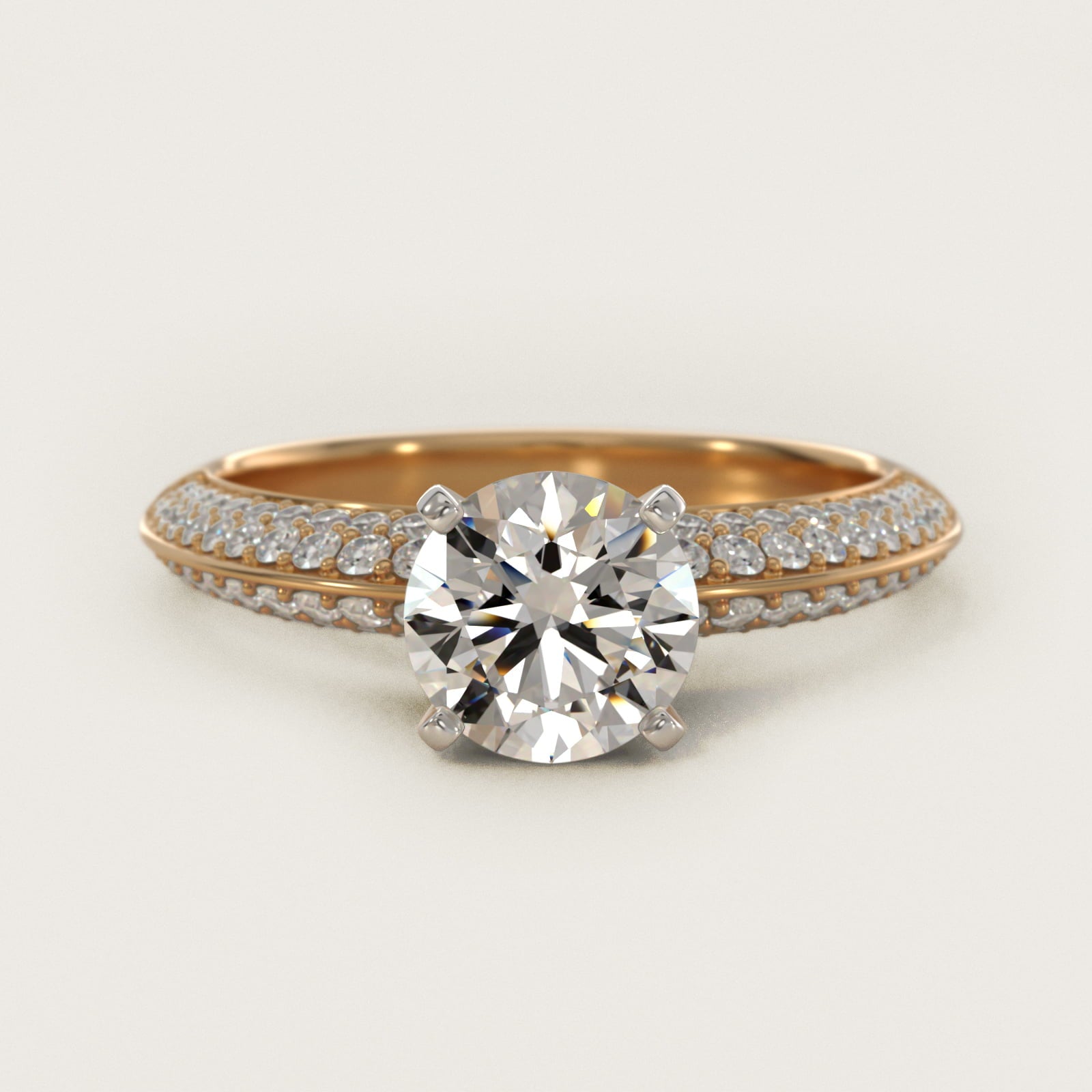 Knife Edge MicropavŽ Diamond Engagement Ring in 18k Yellow Gold (1/3 ct. tw.) - Round Center