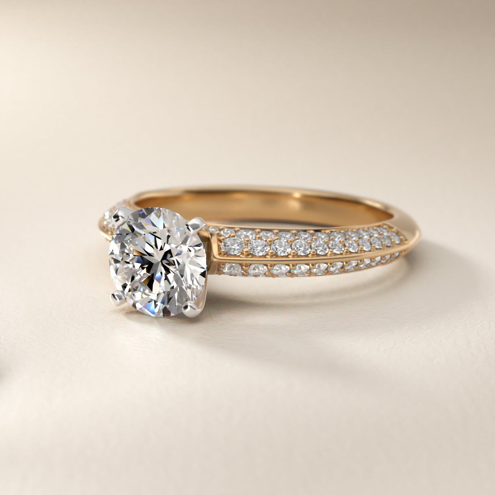 Knife Edge MicropavŽ Diamond Engagement Ring in 14K Yellow Gold (1/3 ct. tw.) - Round Center