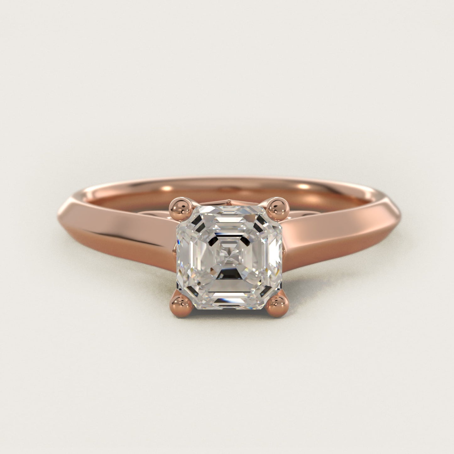 Knife Edge Scroll Solitaire Plus Diamond Engagement Ring in 14k Rose Gold - Asscher Center