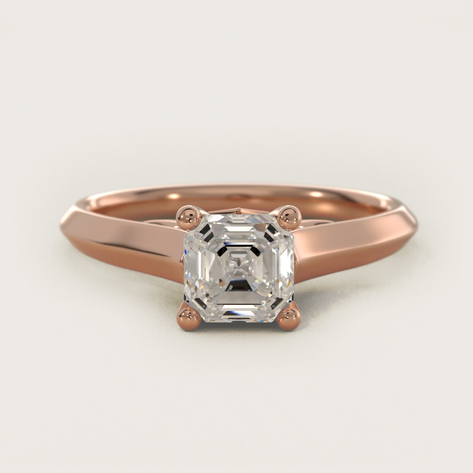 Knife Edge Scroll Solitaire Plus Diamond Engagement Ring in 18k Rose Gold - Asscher Center