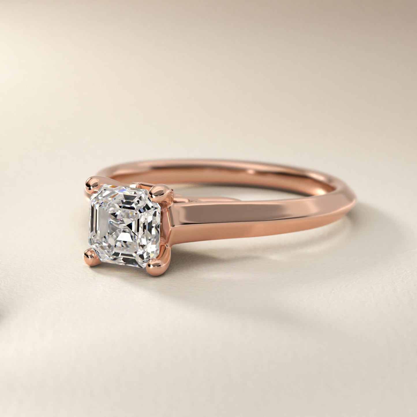 Knife Edge Scroll Solitaire Plus Diamond Engagement Ring in 14k Rose Gold - Asscher Center