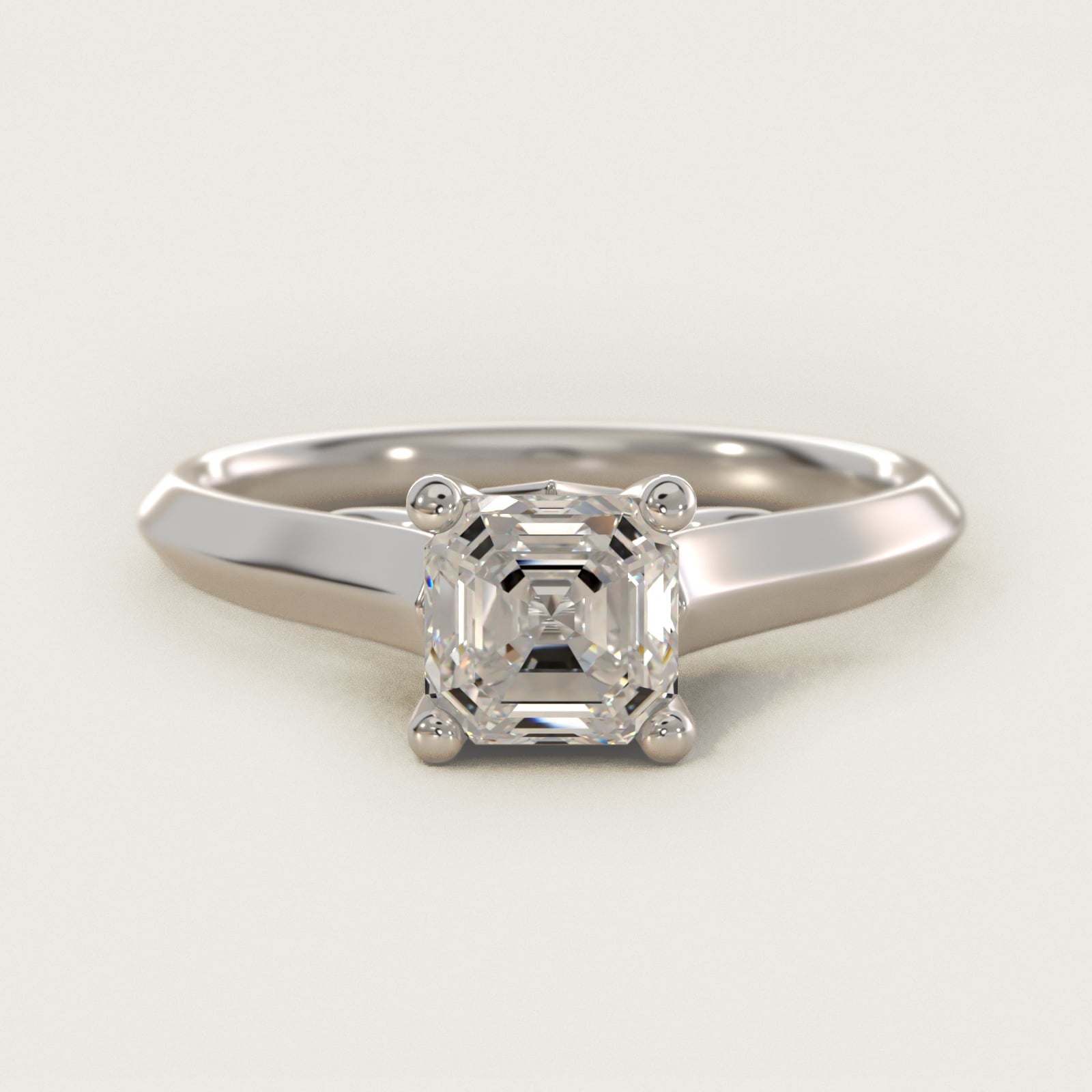Knife Edge Scroll Solitaire Plus Diamond Engagement Ring in 14k White Gold - Asscher Center