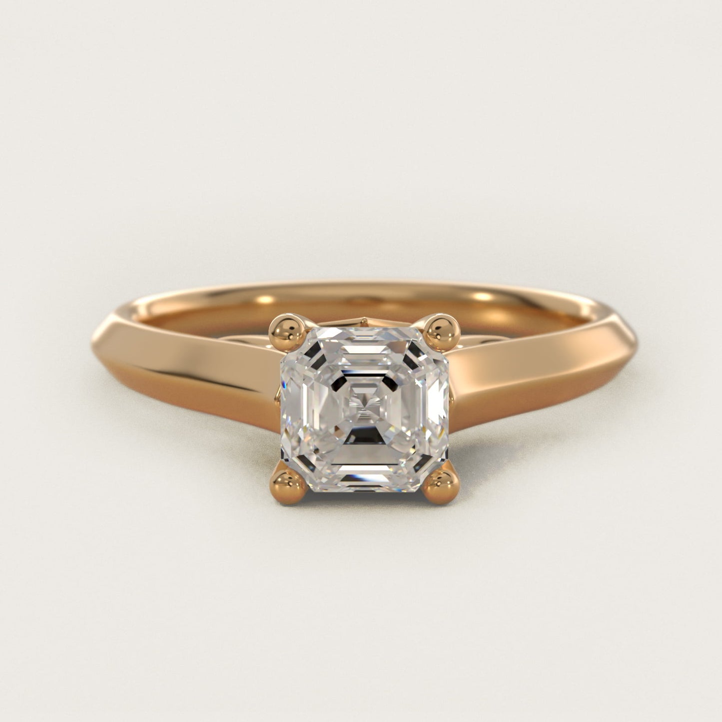 Knife Edge Scroll Solitaire Plus Diamond Engagement Ring in 14k Yellow Gold - Asscher Center