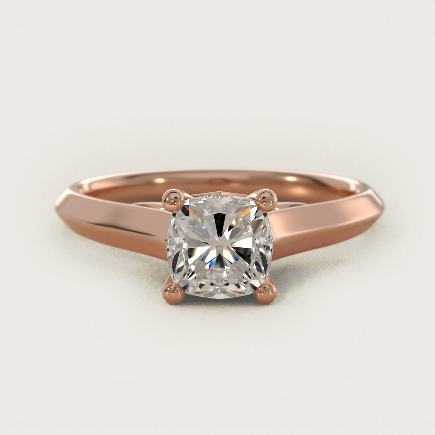 Knife Edge Scroll Solitaire Plus Diamond Engagement Ring in 18k Rose Gold - Cushion Center
