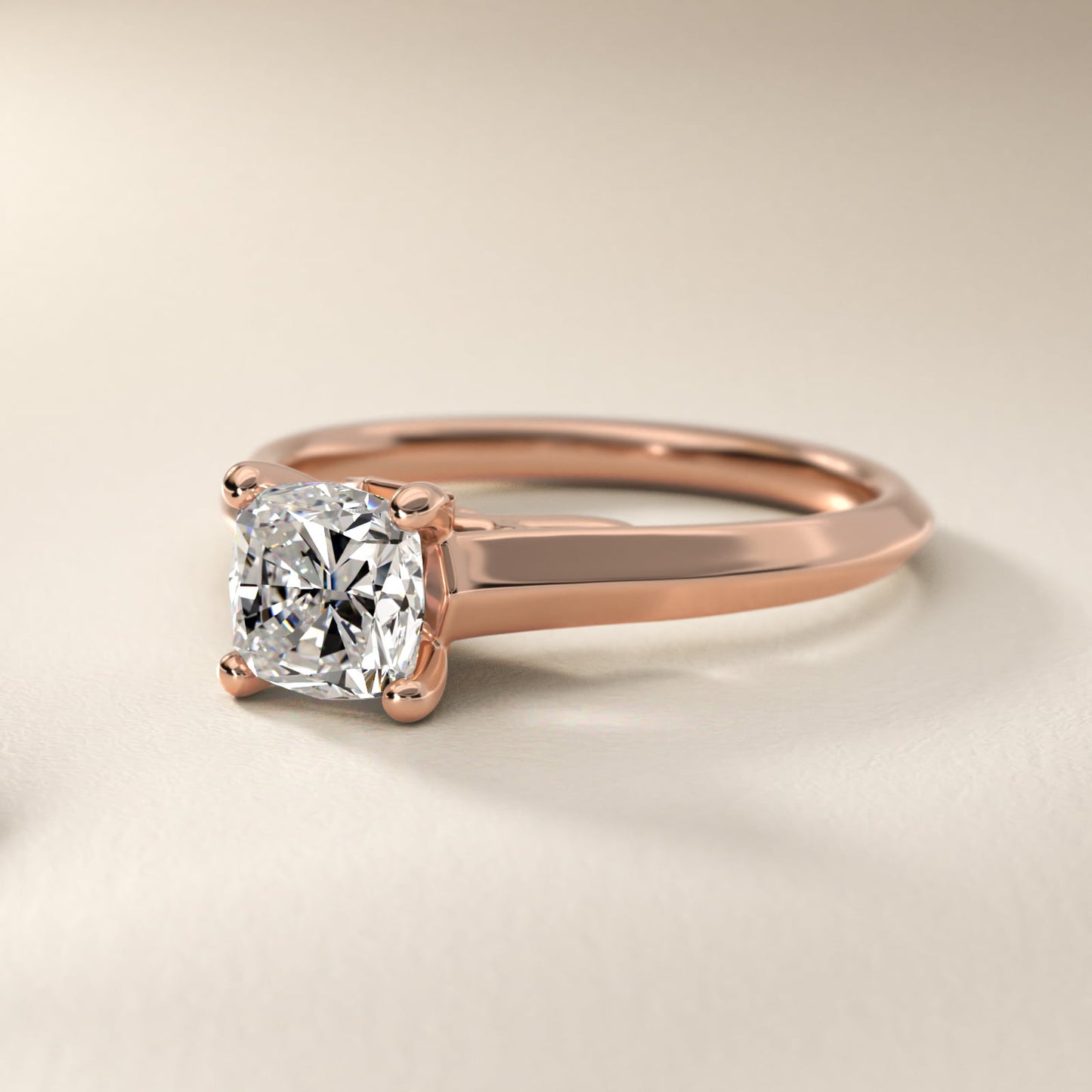 Knife Edge Scroll Solitaire Plus Diamond Engagement Ring in 18k Rose Gold - Cushion Center