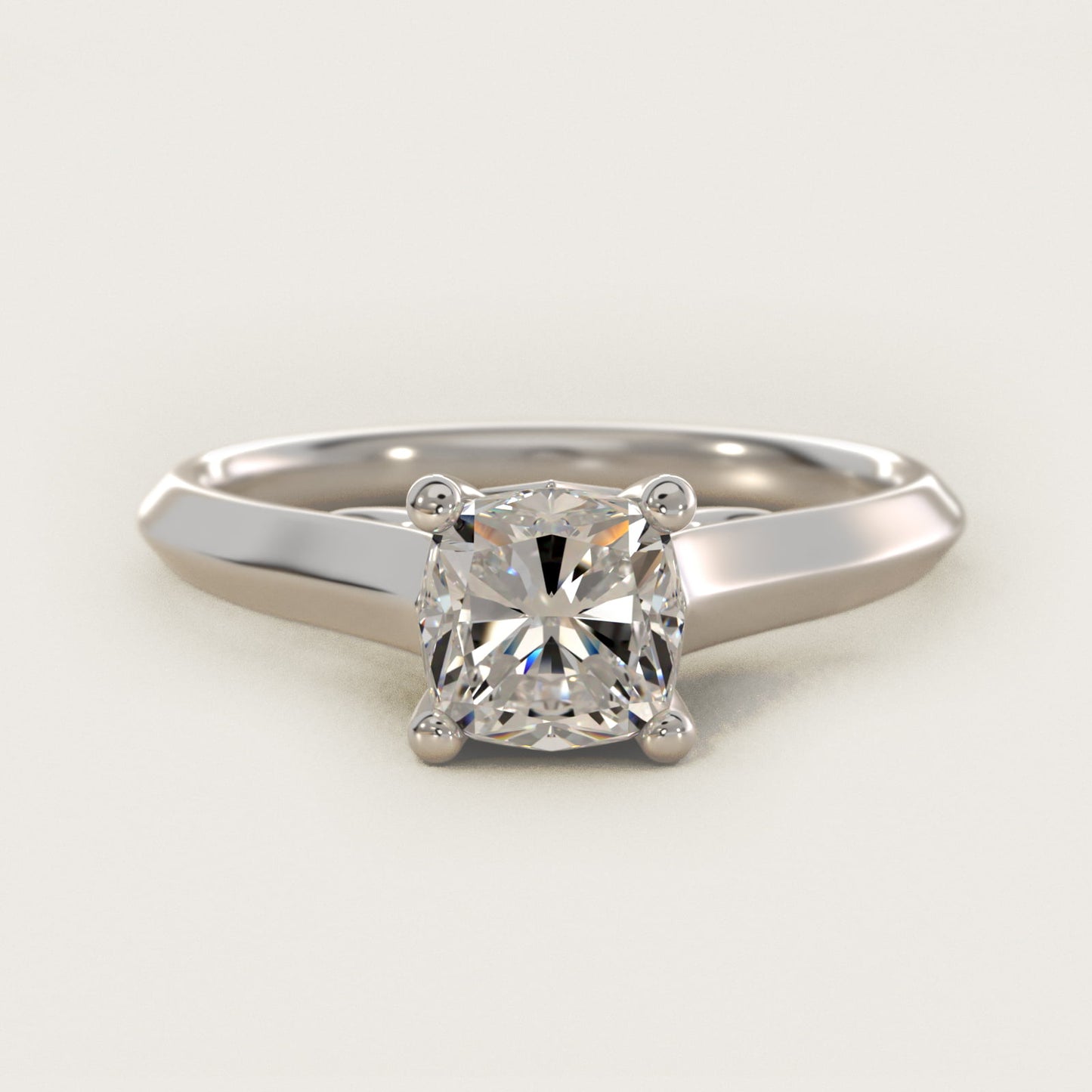 Knife Edge Scroll Solitaire Plus Diamond Engagement Ring in 18k White Gold - Cushion Center