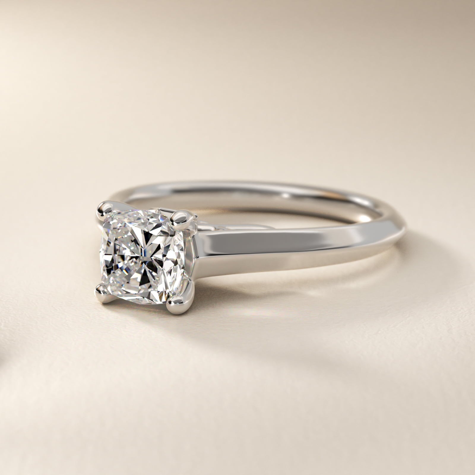 Knife Edge Scroll Solitaire Plus Diamond Engagement Ring in 14k White Gold - Cushion Center