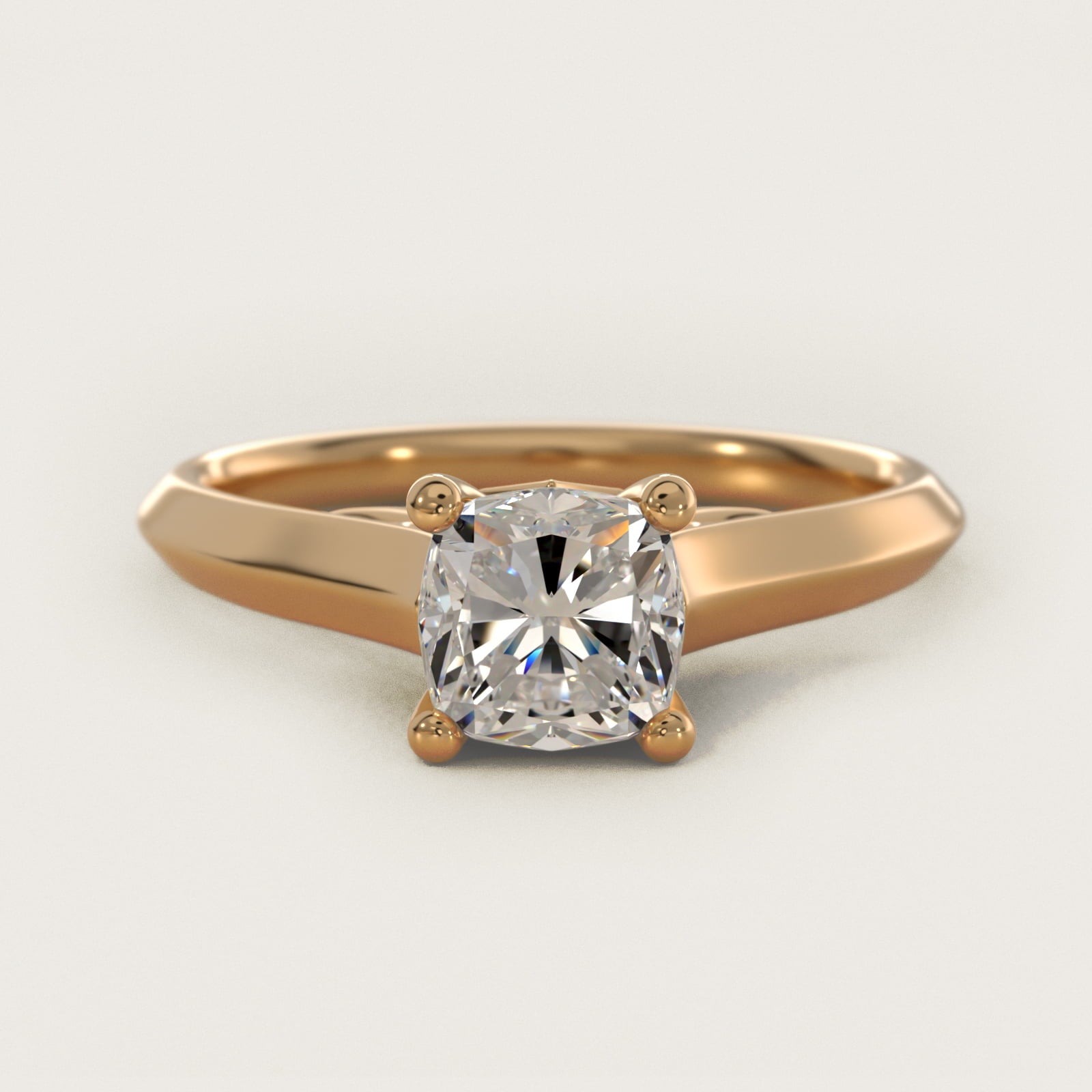 Knife Edge Scroll Solitaire Plus Diamond Engagement Ring in 14k Yellow Gold - Cushion Center