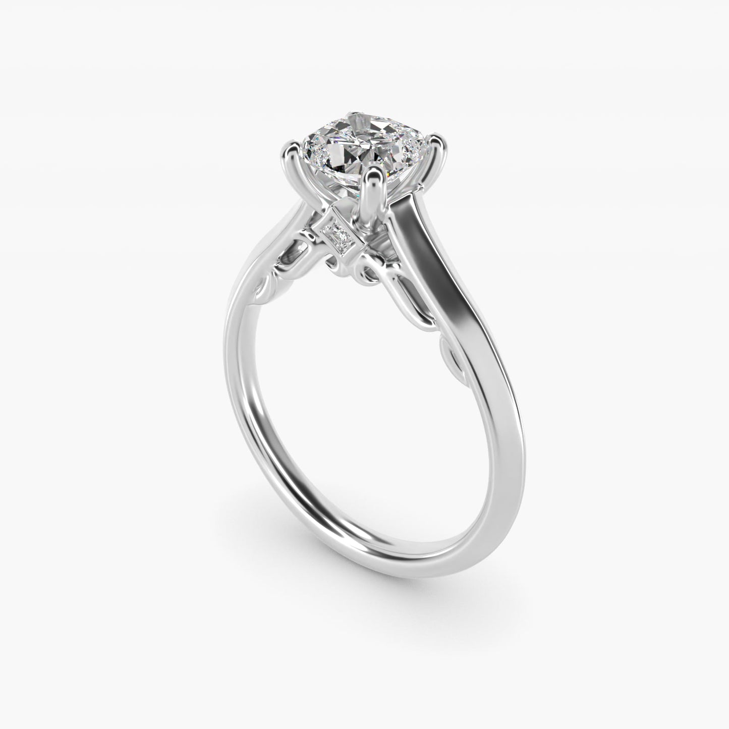 Knife Edge Scroll Solitaire Plus Diamond Engagement Ring in Platinum - Cushion Center