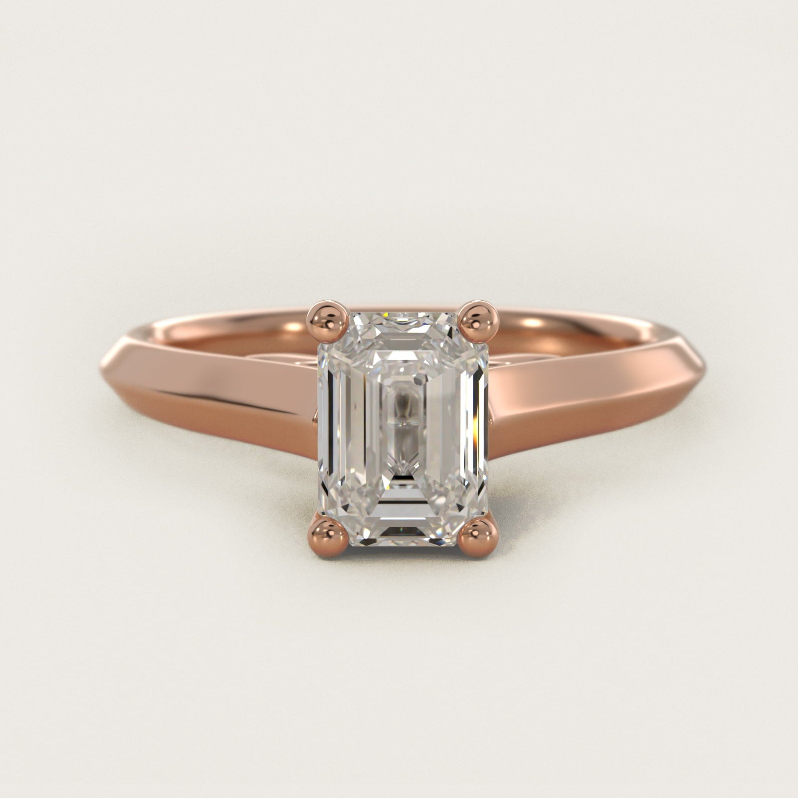 Knife Edge Scroll Solitaire Plus Diamond Engagement Ring in 14k Rose Gold - Emerald Center