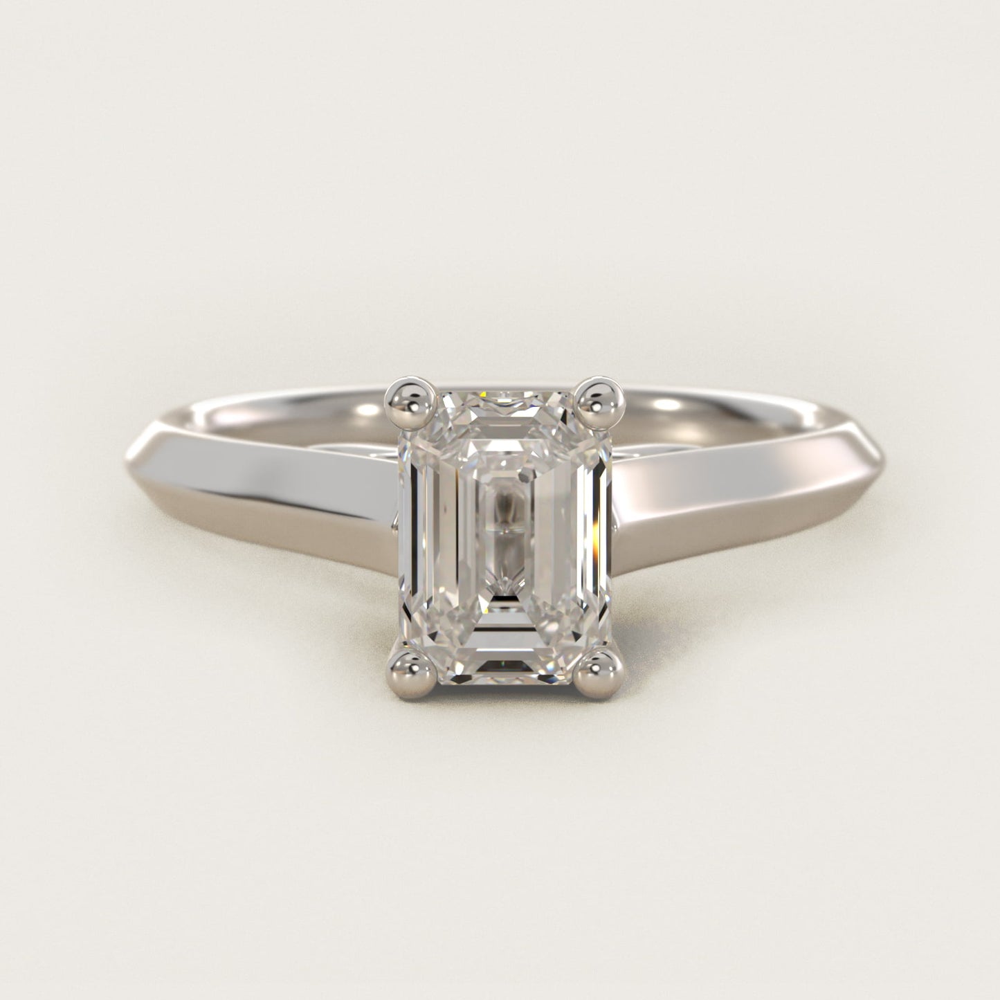 Knife Edge Scroll Solitaire Plus Diamond Engagement Ring in 14k White Gold - Emerald Center
