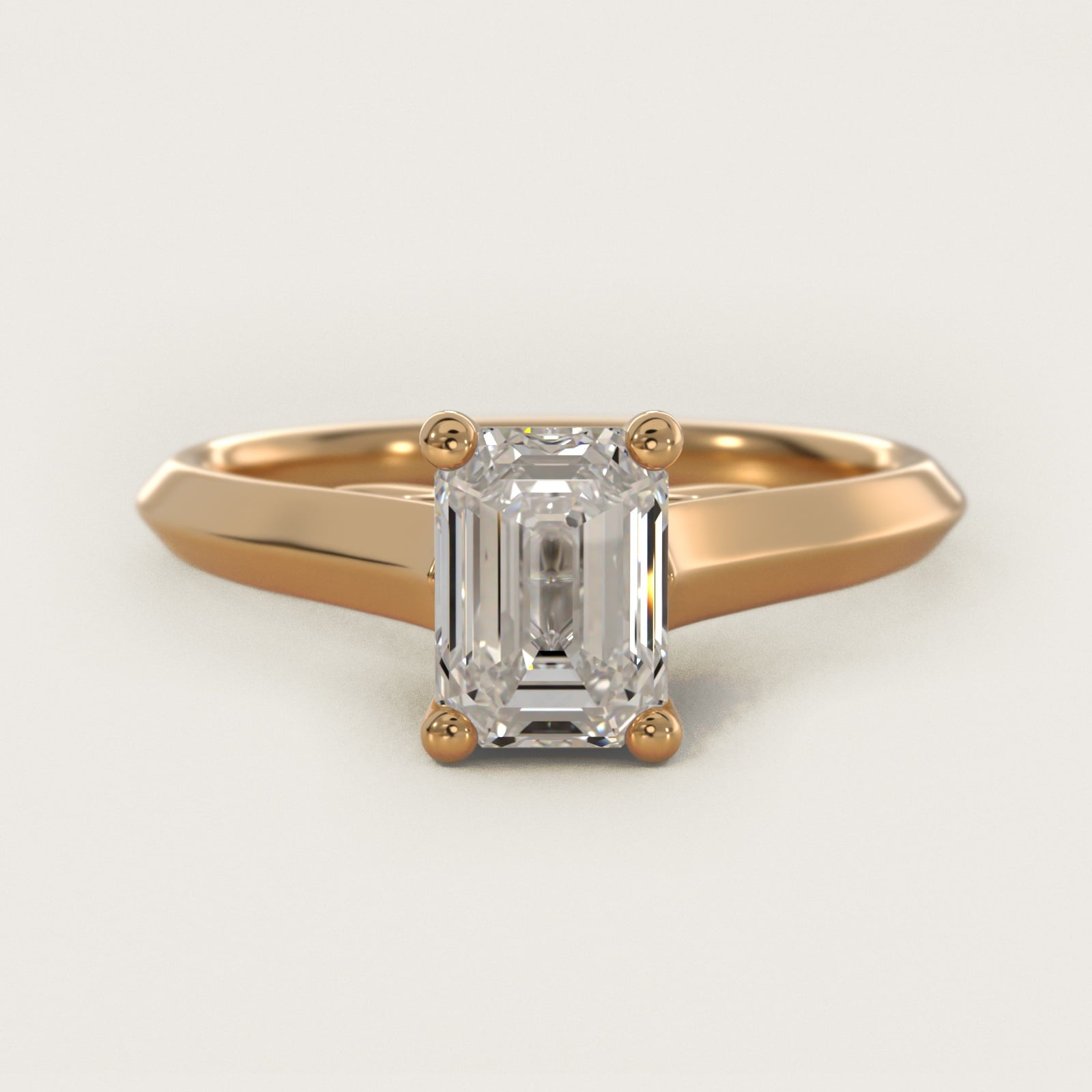 Knife Edge Scroll Solitaire Plus Diamond Engagement Ring in 14k Yellow Gold - Emerald Center