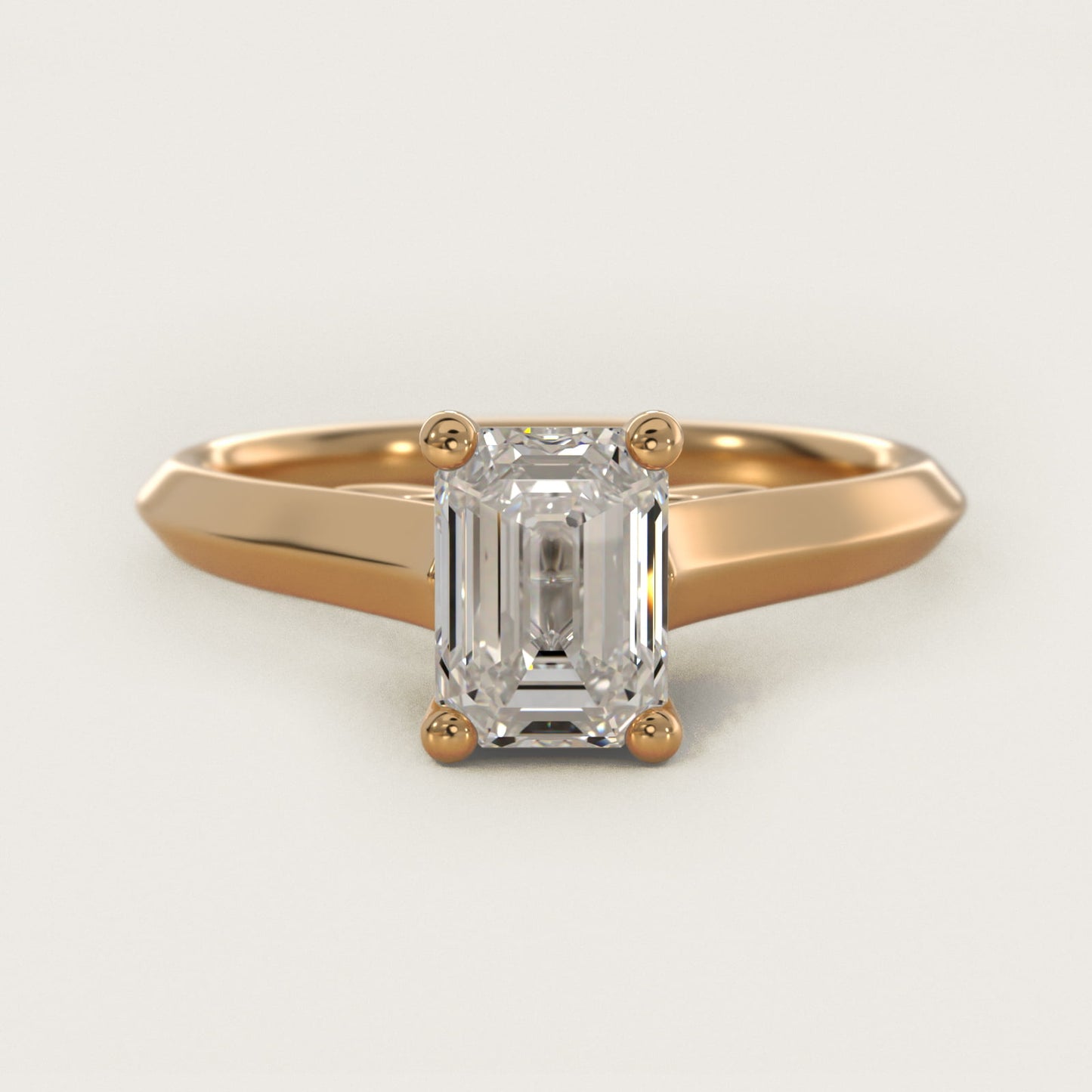 Knife Edge Scroll Solitaire Plus Diamond Engagement Ring in 18k Yellow Gold - Emerald Center