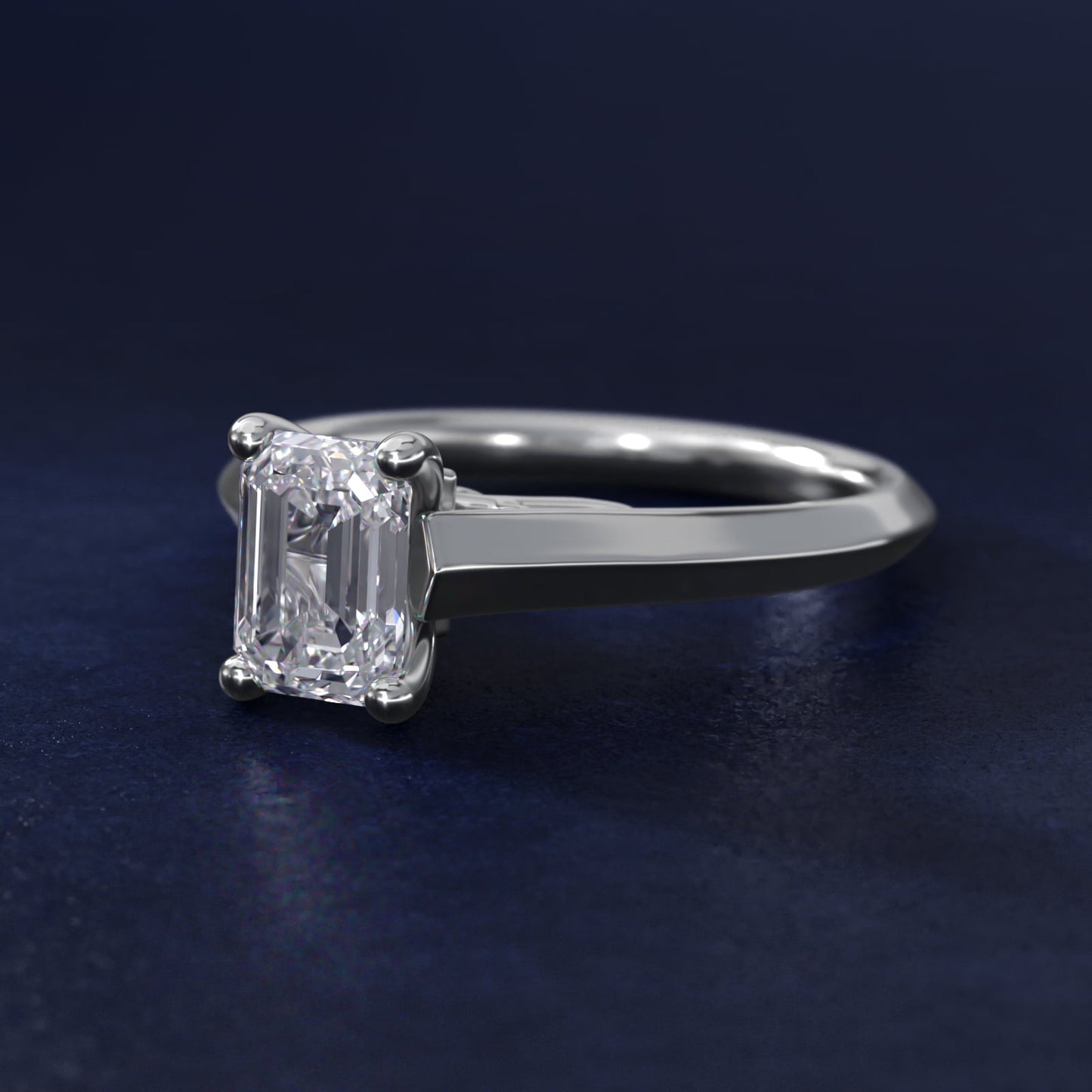 Knife Edge Scroll Solitaire Plus Diamond Engagement Ring in Platinum - Emerald Center